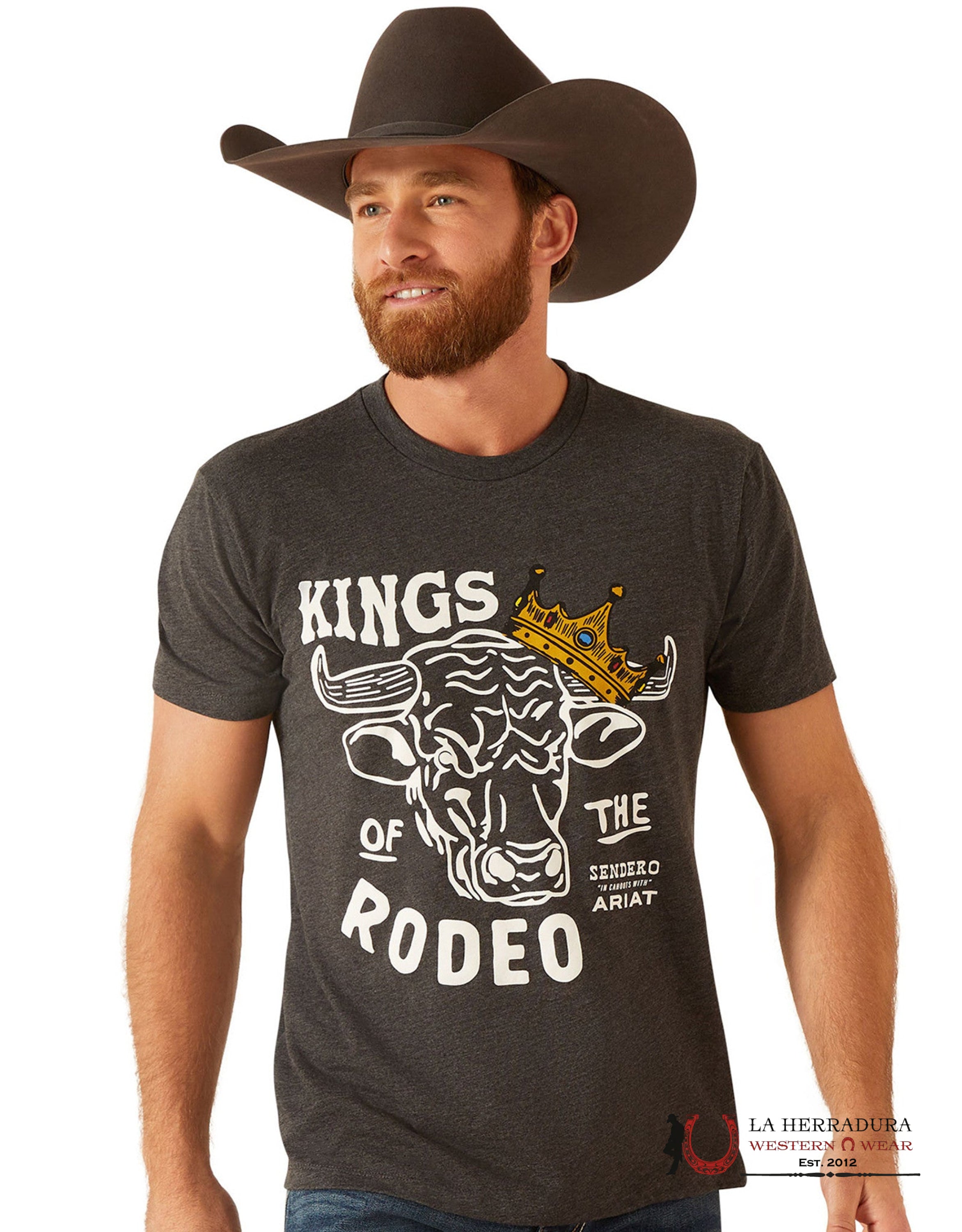 ARIAT MEN T-SHIRT SENDERO KING COW CHARCOAL HEATHER 10047840 ROPA HOMBRES