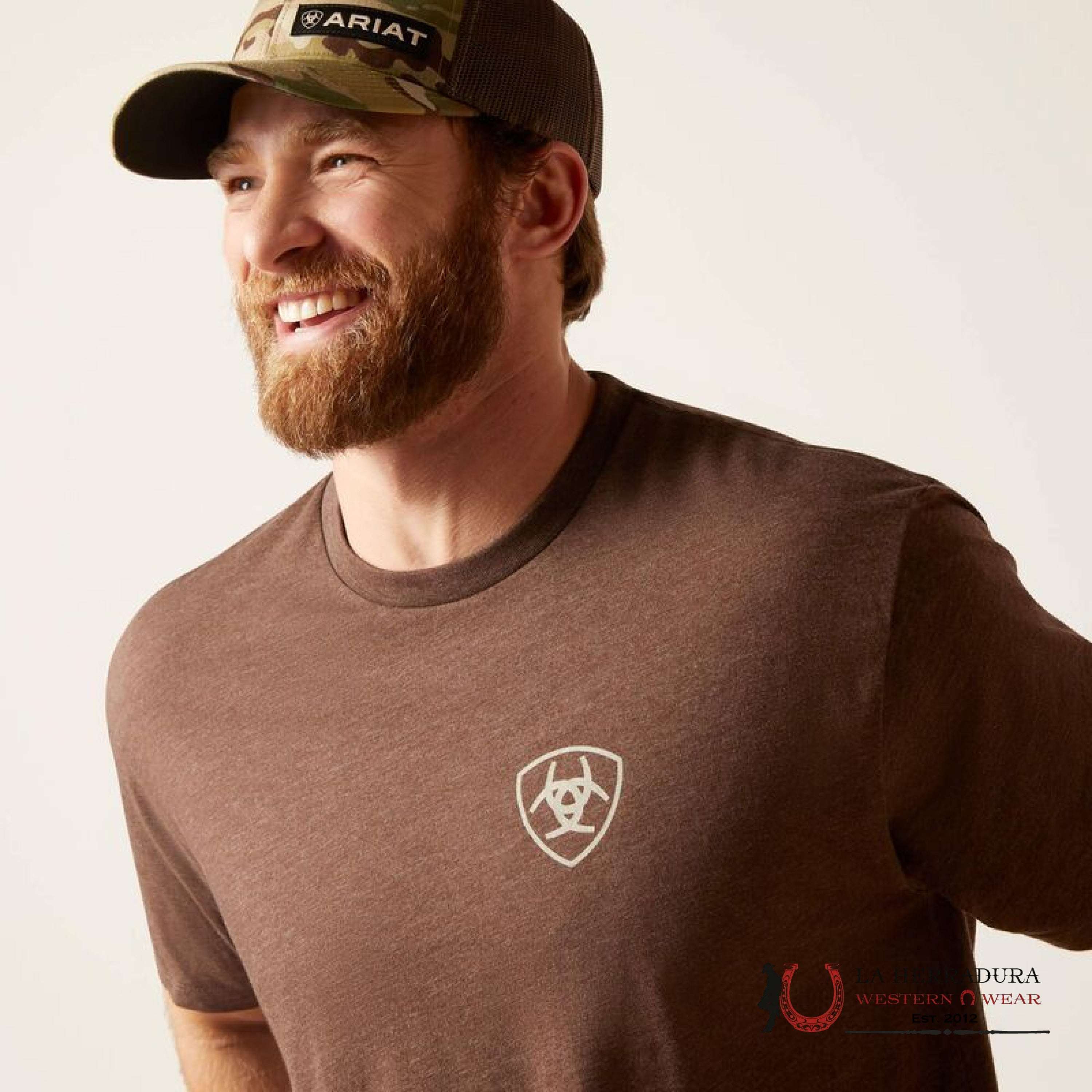 ARIAT MEN T-SHIRT TONAL FLAG BROWN HEATHER 10047589 ROPA HOMBRES