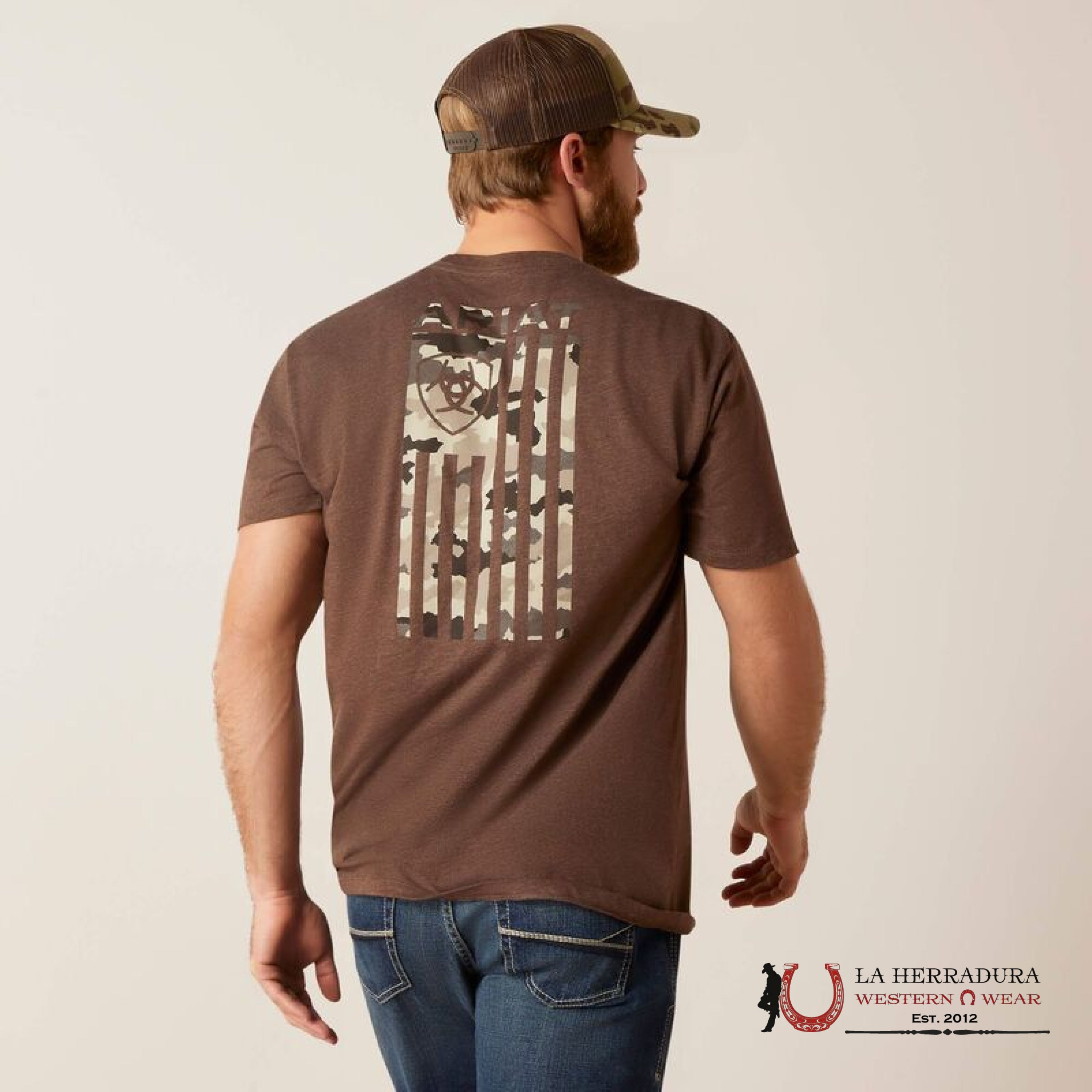 ARIAT MEN T-SHIRT TONAL FLAG BROWN HEATHER 10047589 ROPA HOMBRES