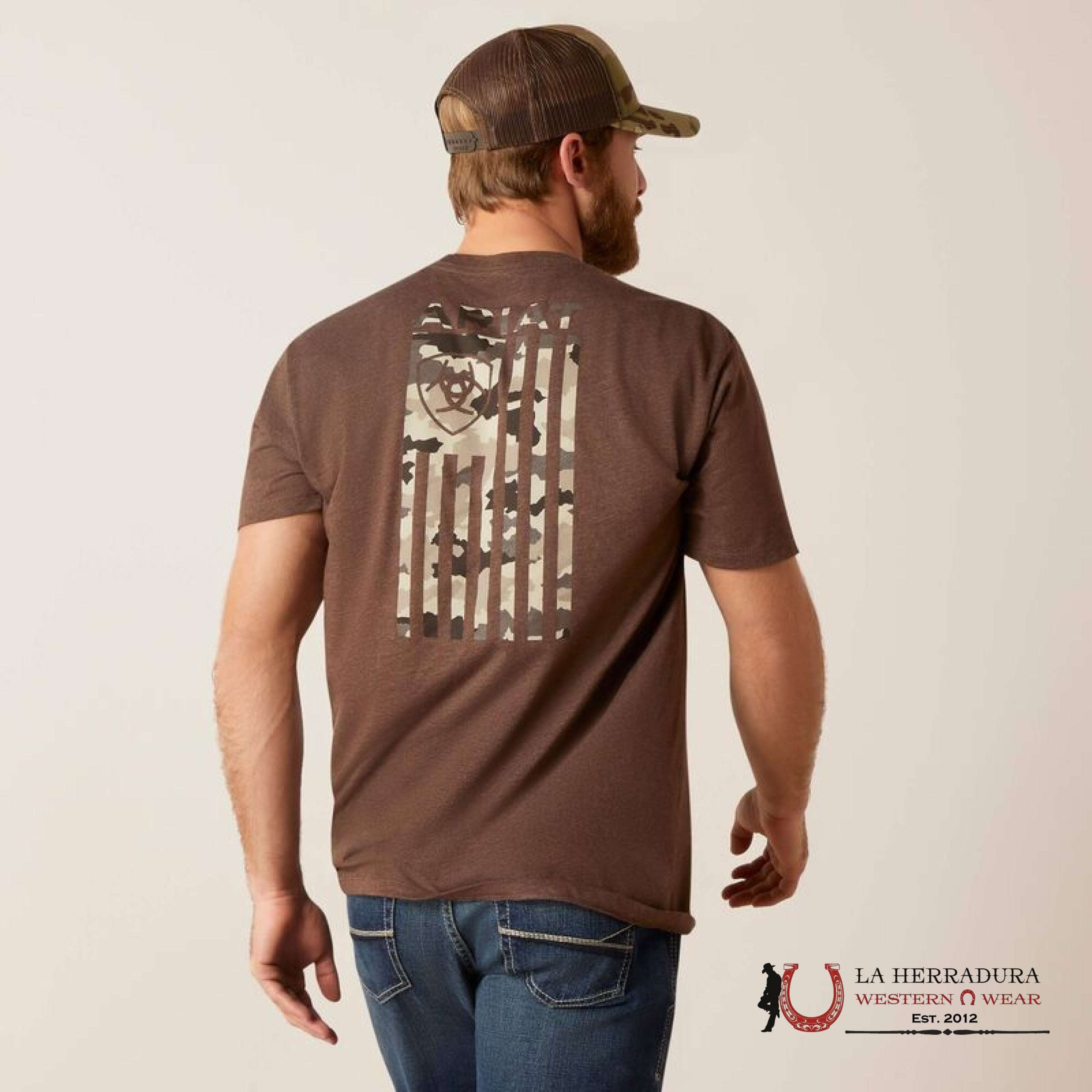 ARIAT MEN T-SHIRT TONAL FLAG BROWN HEATHER 10047589 ROPA HOMBRES