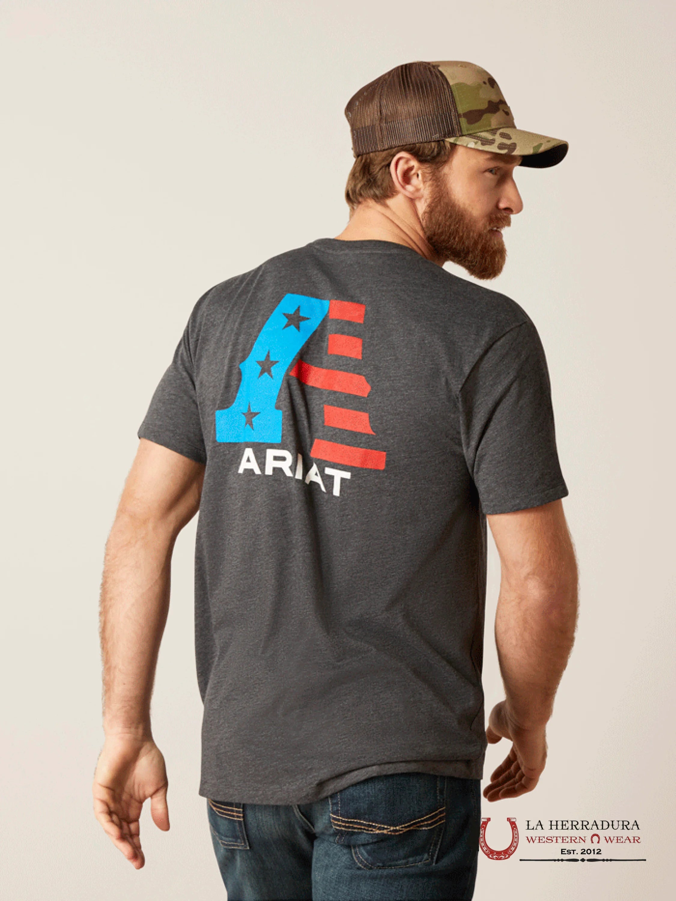 ARIAT MEN T-SHIRT USA CHARCOAL HEATHER 10047656 ROPA HOMBRES