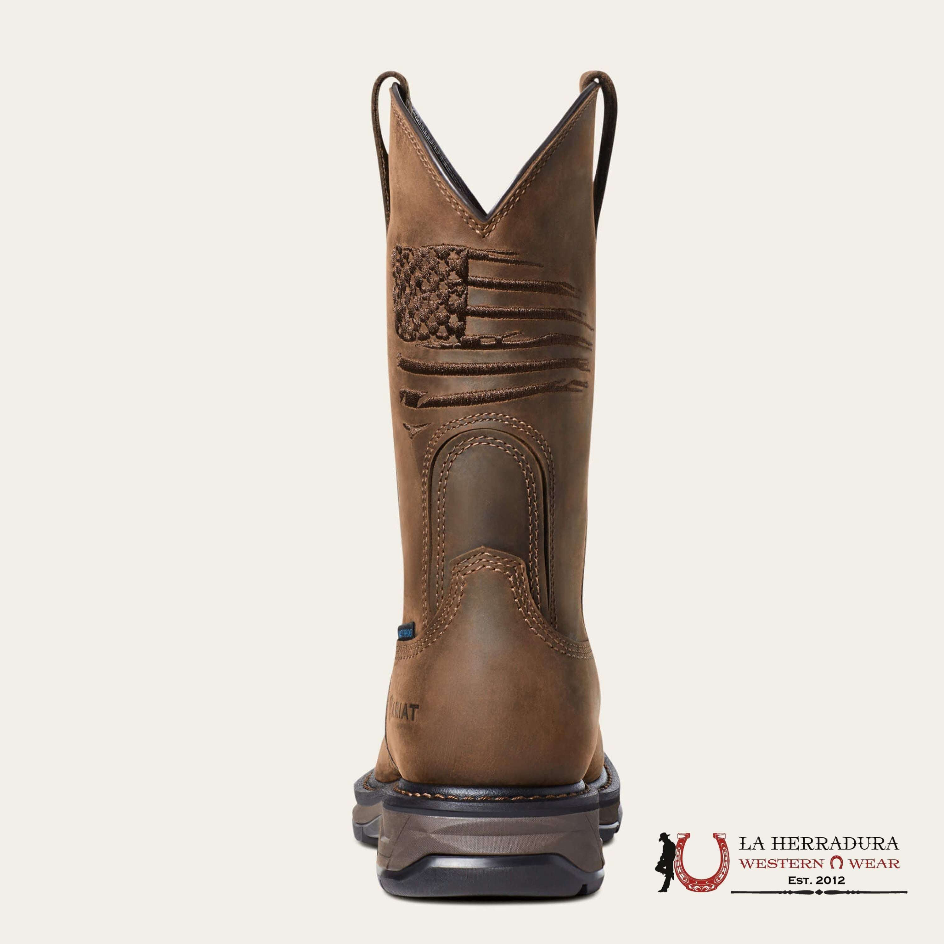 ARIAT MEN WORK BOOT PATRIOT H20 CARBON TOE DISTRESSED BROWN WIDE SQUARE TOE WATERPROOF 10036002