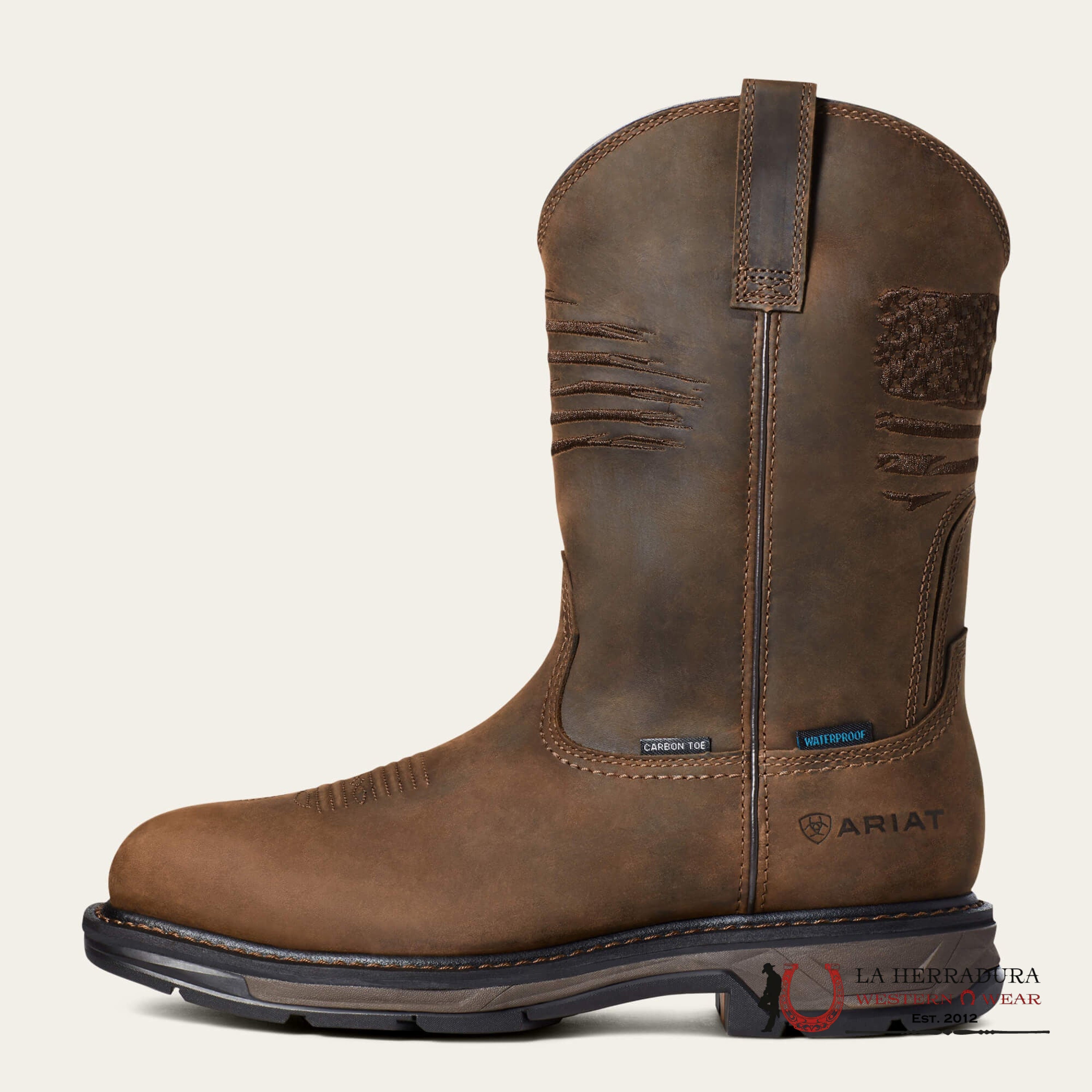 ARIAT MEN WORK BOOT PATRIOT H20 CARBON TOE DISTRESSED BROWN WIDE SQUARE TOE WATERPROOF 10036002