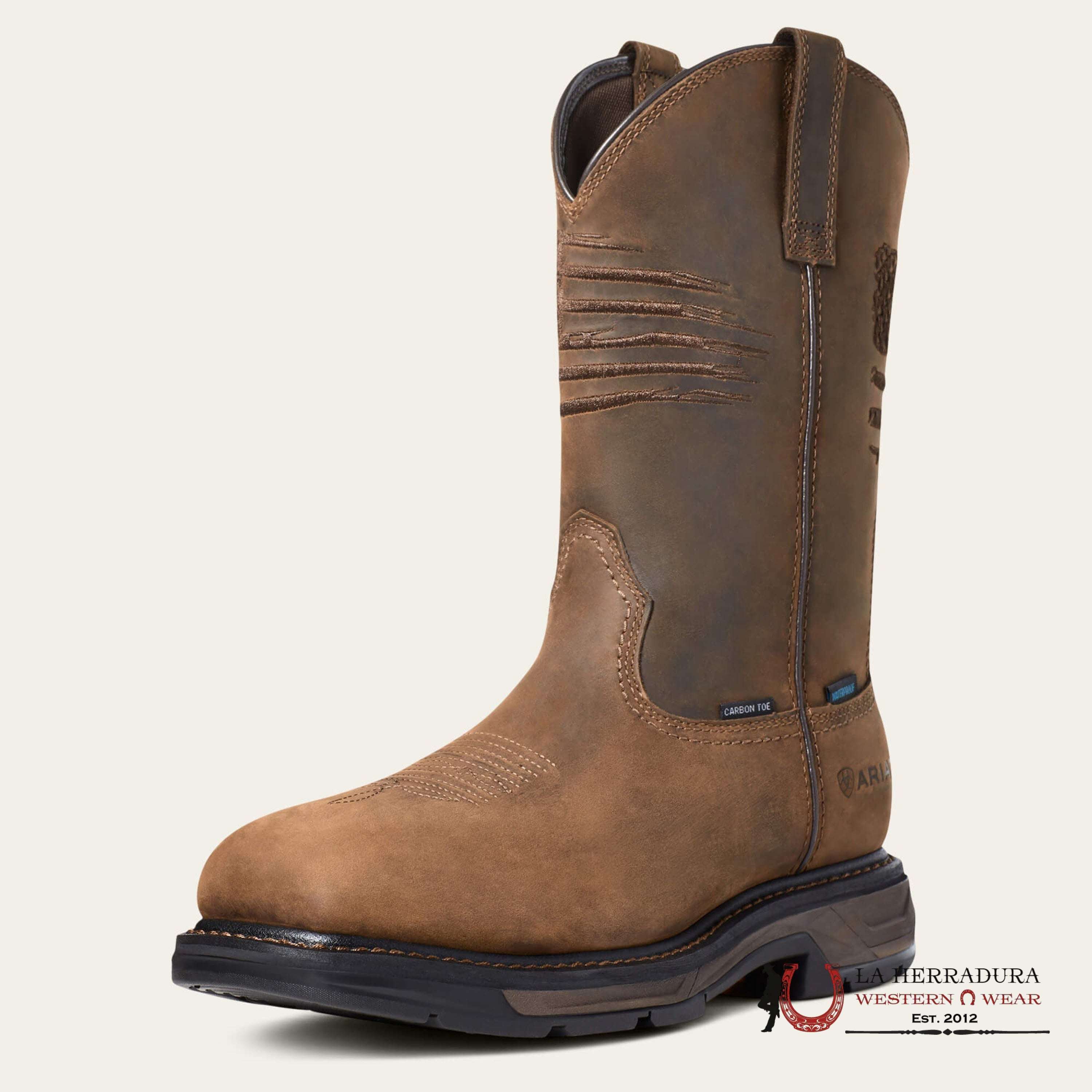 ARIAT MEN WORK BOOT PATRIOT H20 CARBON TOE DISTRESSED BROWN WIDE SQUARE TOE WATERPROOF 10036002
