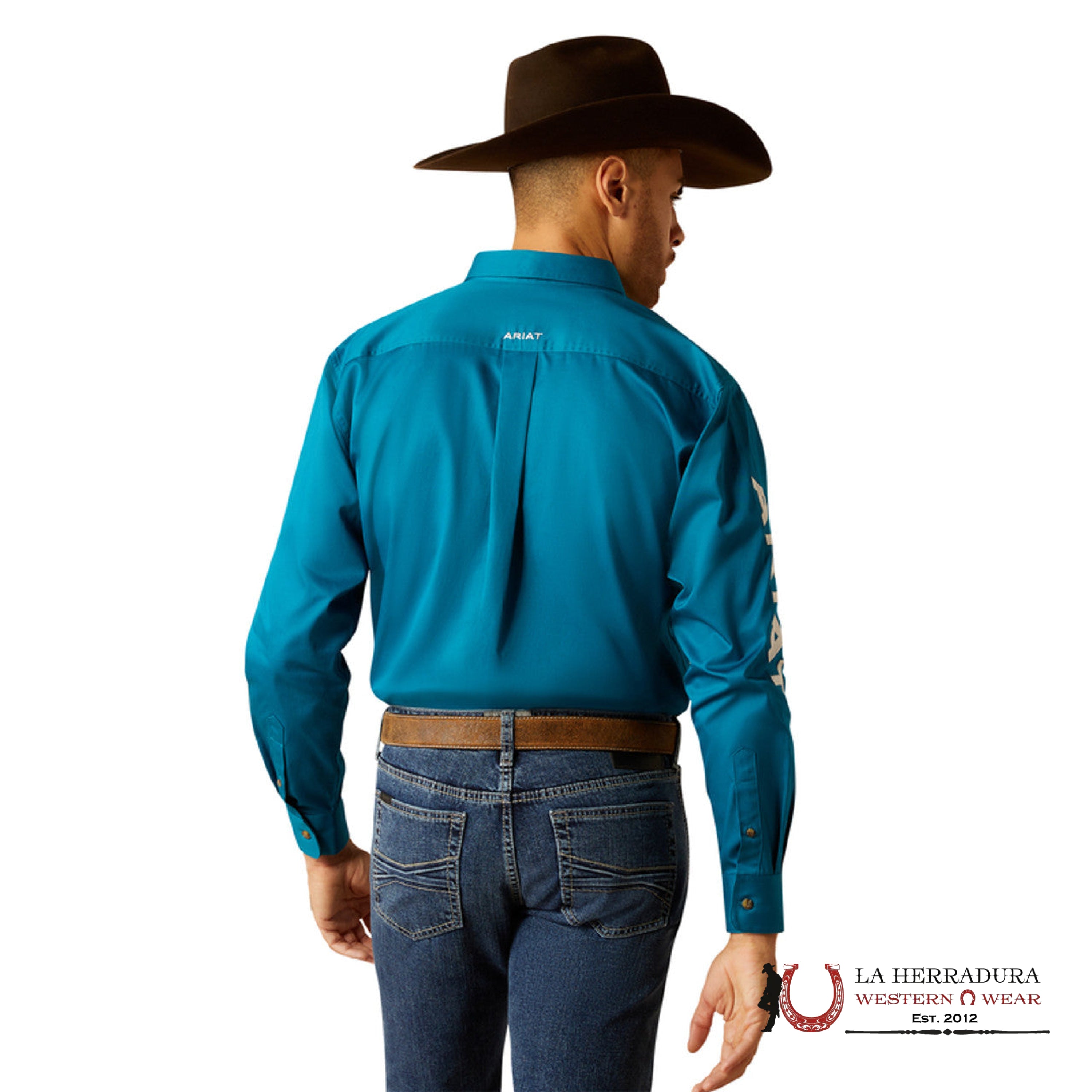 Ariat Clasic Team Logo Dark Teal White Long Sleeve Shirt Ropa Hombres