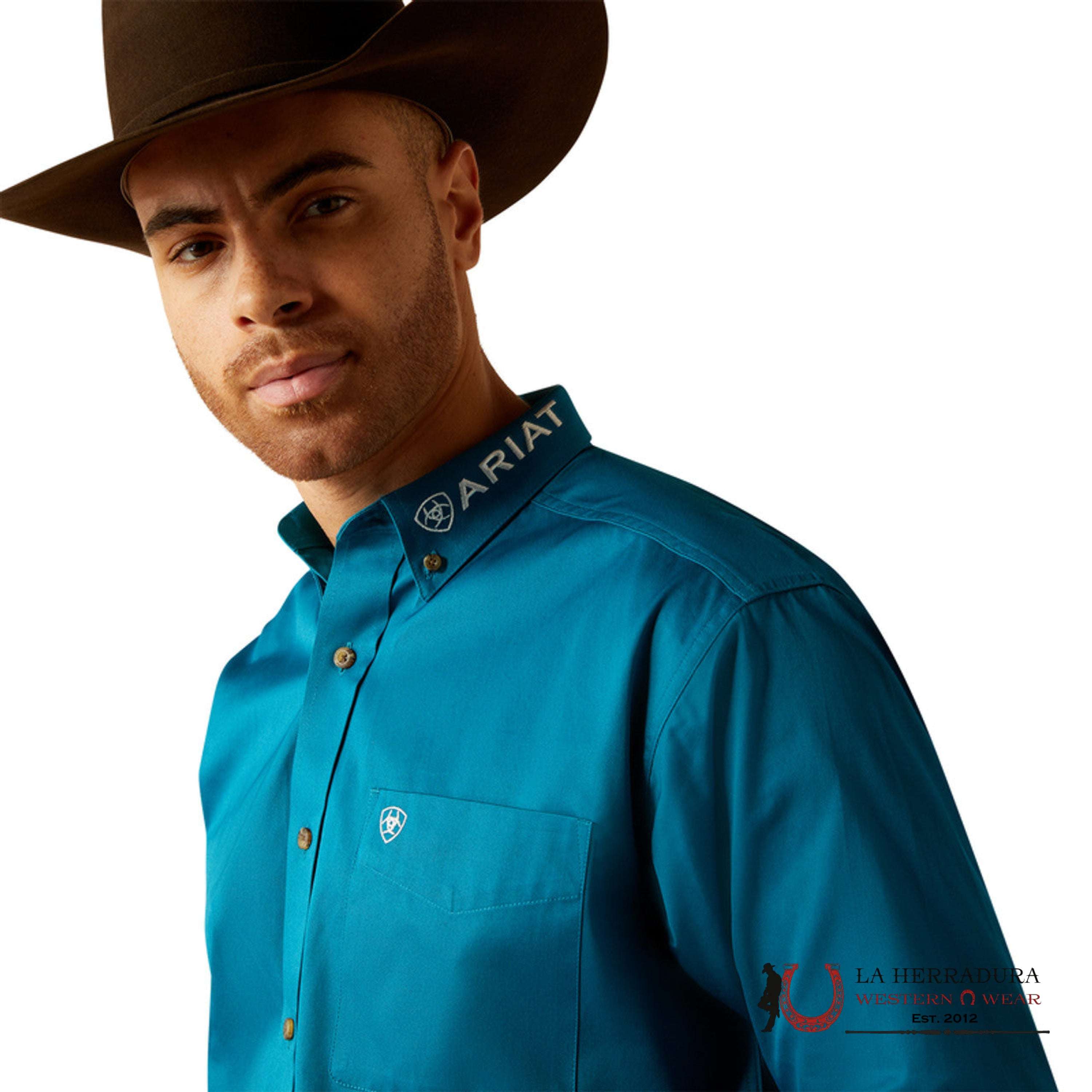 Ariat Clasic Team Logo Dark Teal White Long Sleeve Shirt Ropa Hombres