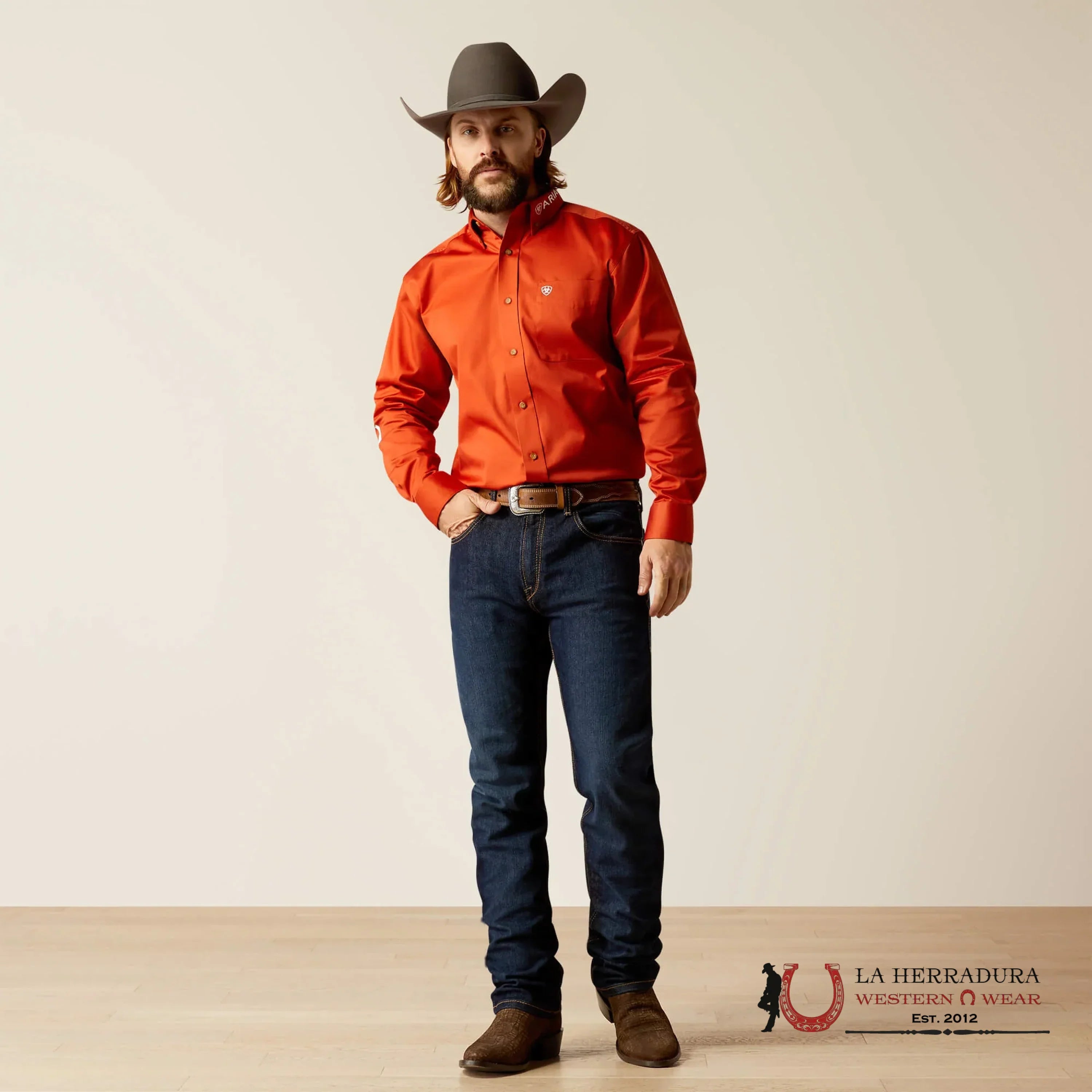 Ariat Classic Team Logo Dark Orange Long Sleeve Shirt-2823 Ropa Hombres