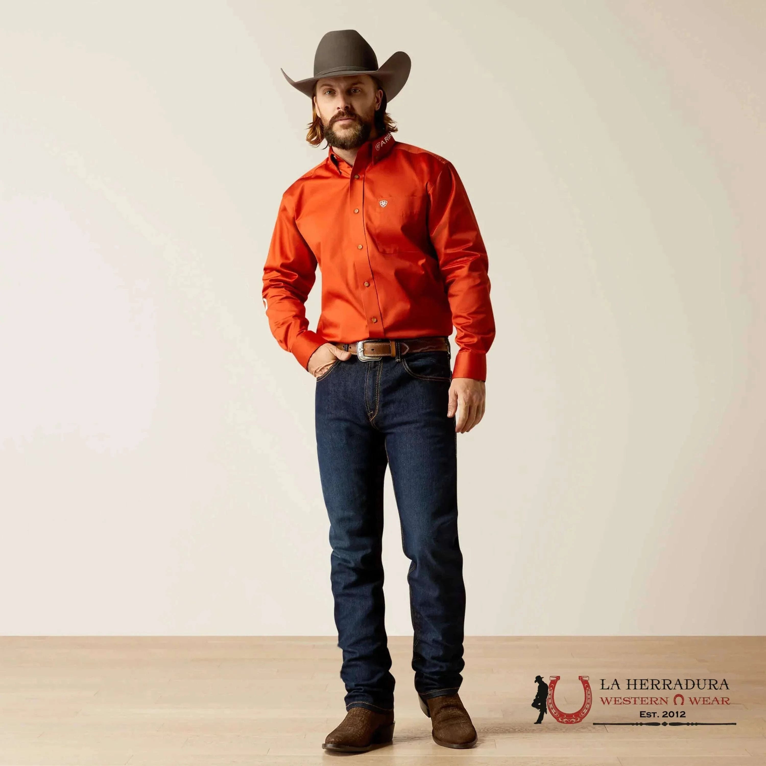 Ariat Classic Team Logo Dark Orange Long Sleeve Shirt-2823 Ropa Hombres