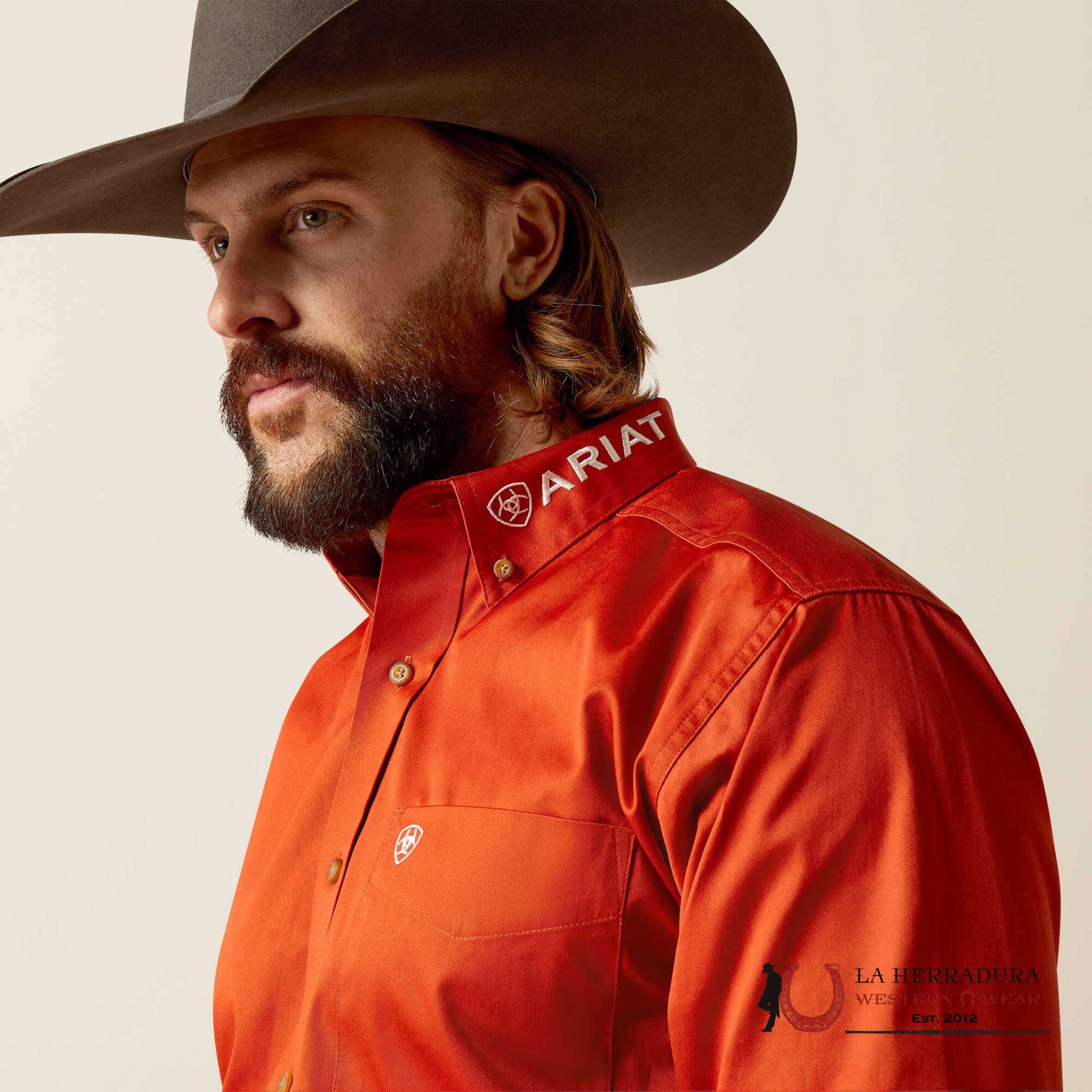 Ariat Classic Team Logo Dark Orange Long Sleeve Shirt-2823 Ropa Hombres