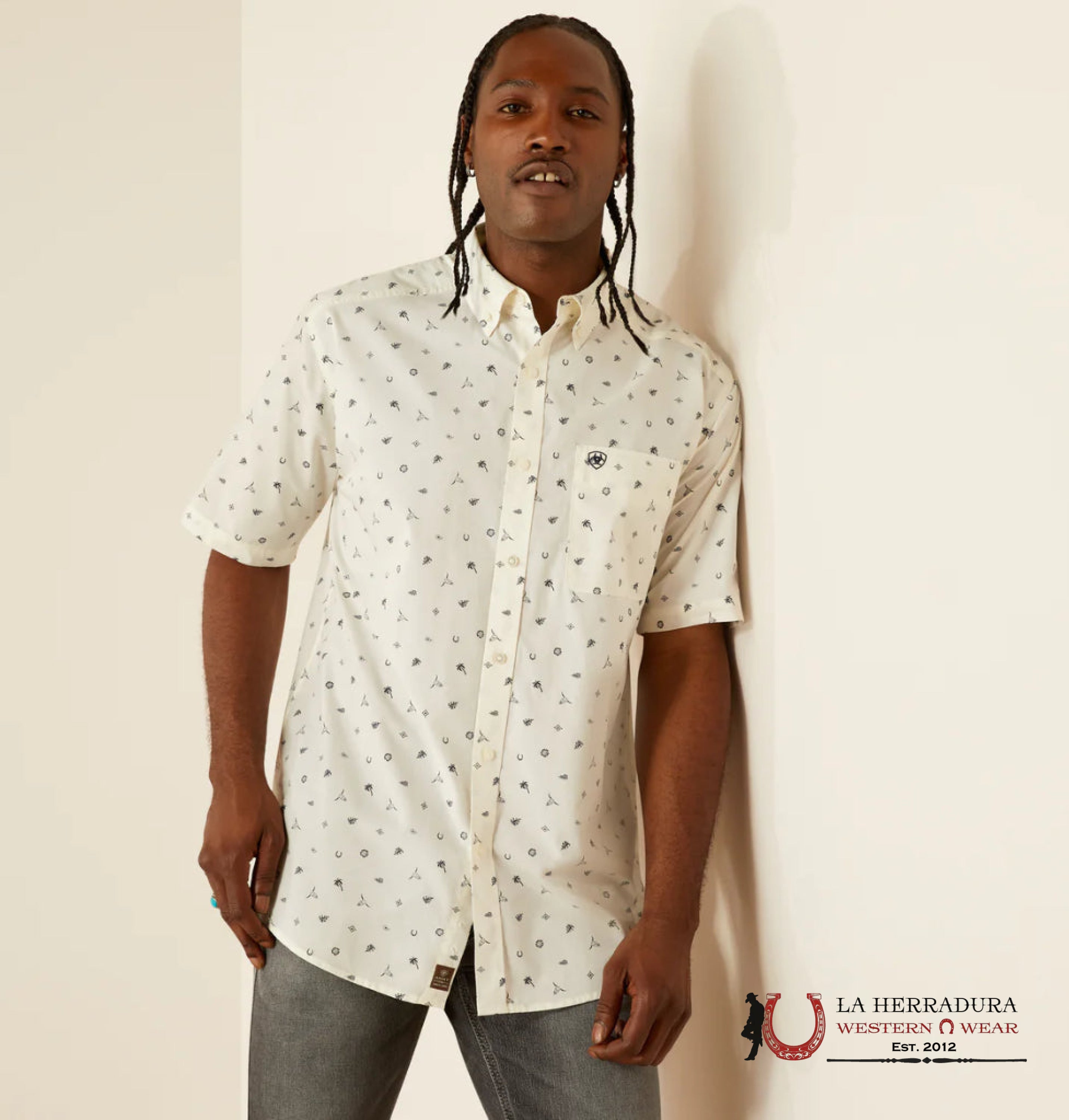 ARIAT MENS COLTER WHITE SHORT SLEEVE SHIRT -4818 ROPA HOMBRES