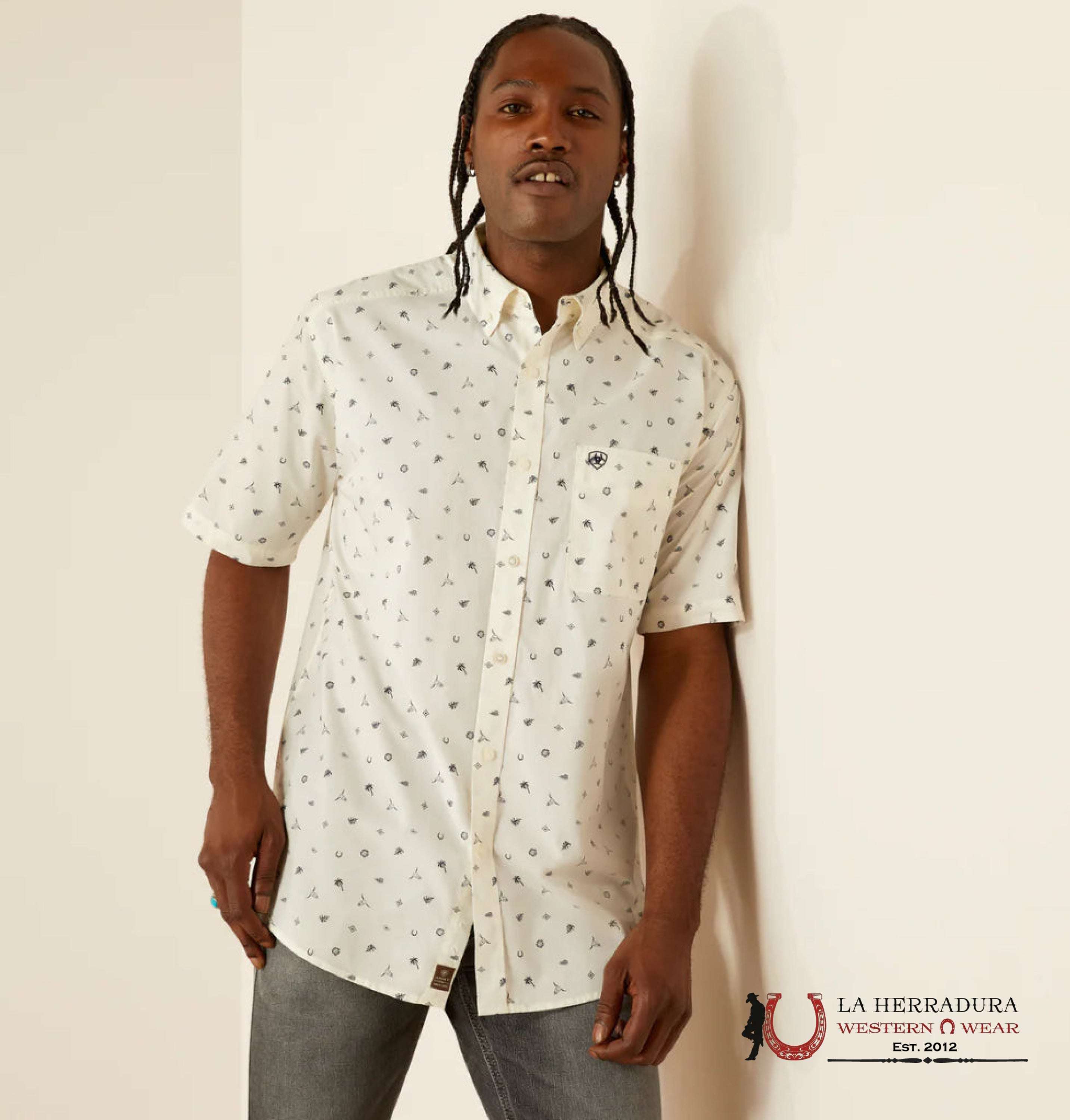 ARIAT MENS COLTER WHITE SHORT SLEEVE SHIRT -4818 ROPA HOMBRES