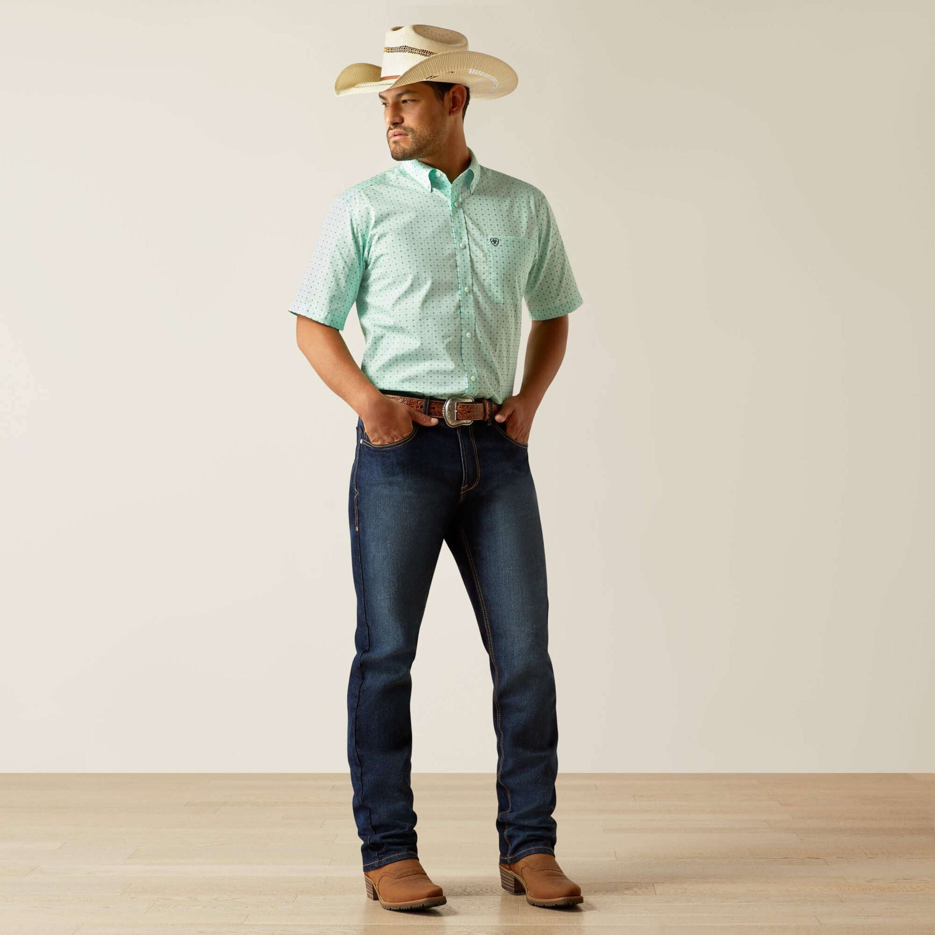 ARIAT MENS Ellis Aqua Short Sleeve Shirt - 8741 ROPA HOMBRES