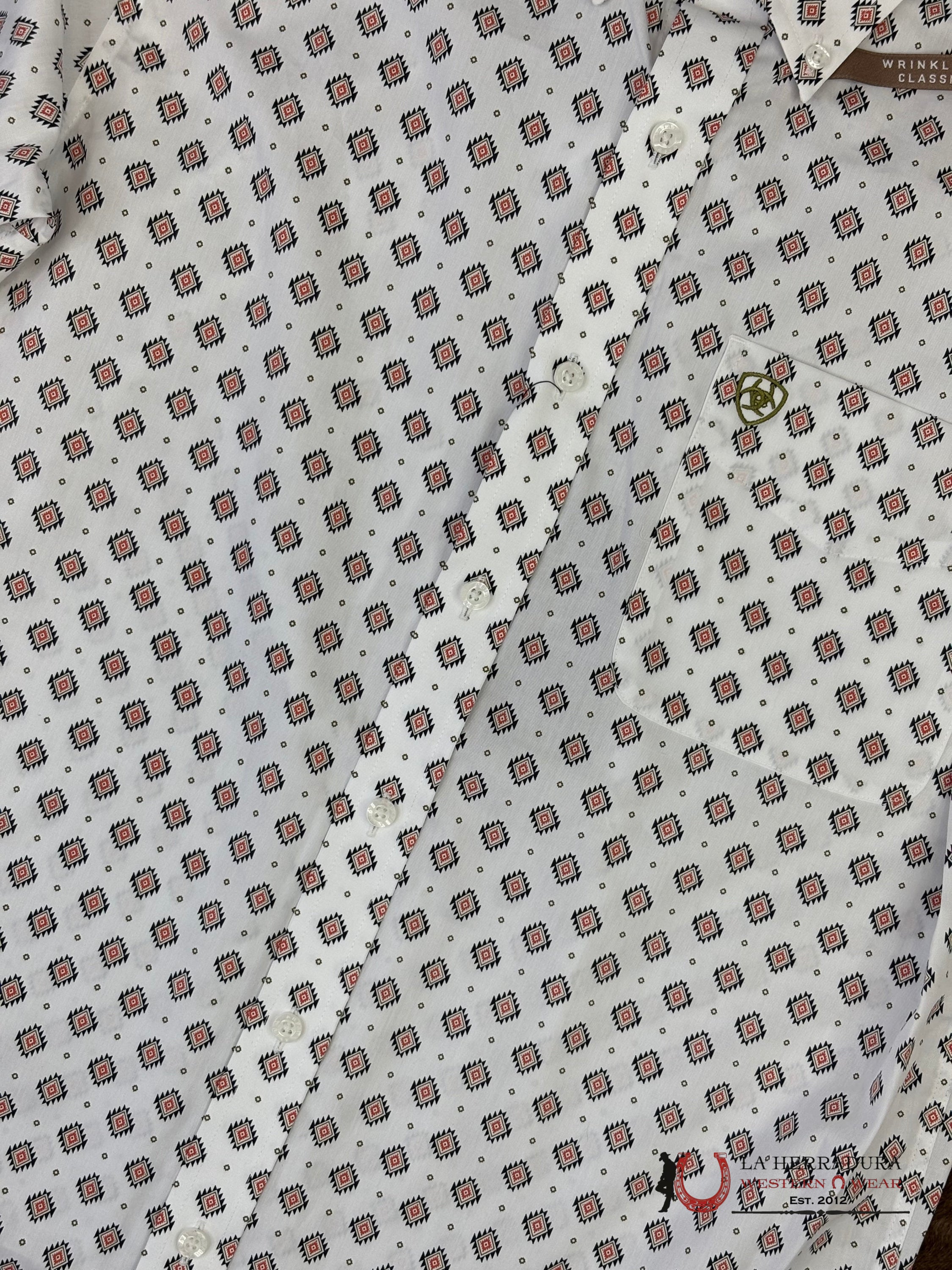 ARIAT MENS Evan White Short Sleeve With Aztec Print Shirt - 8742 ROPA HOMBRES