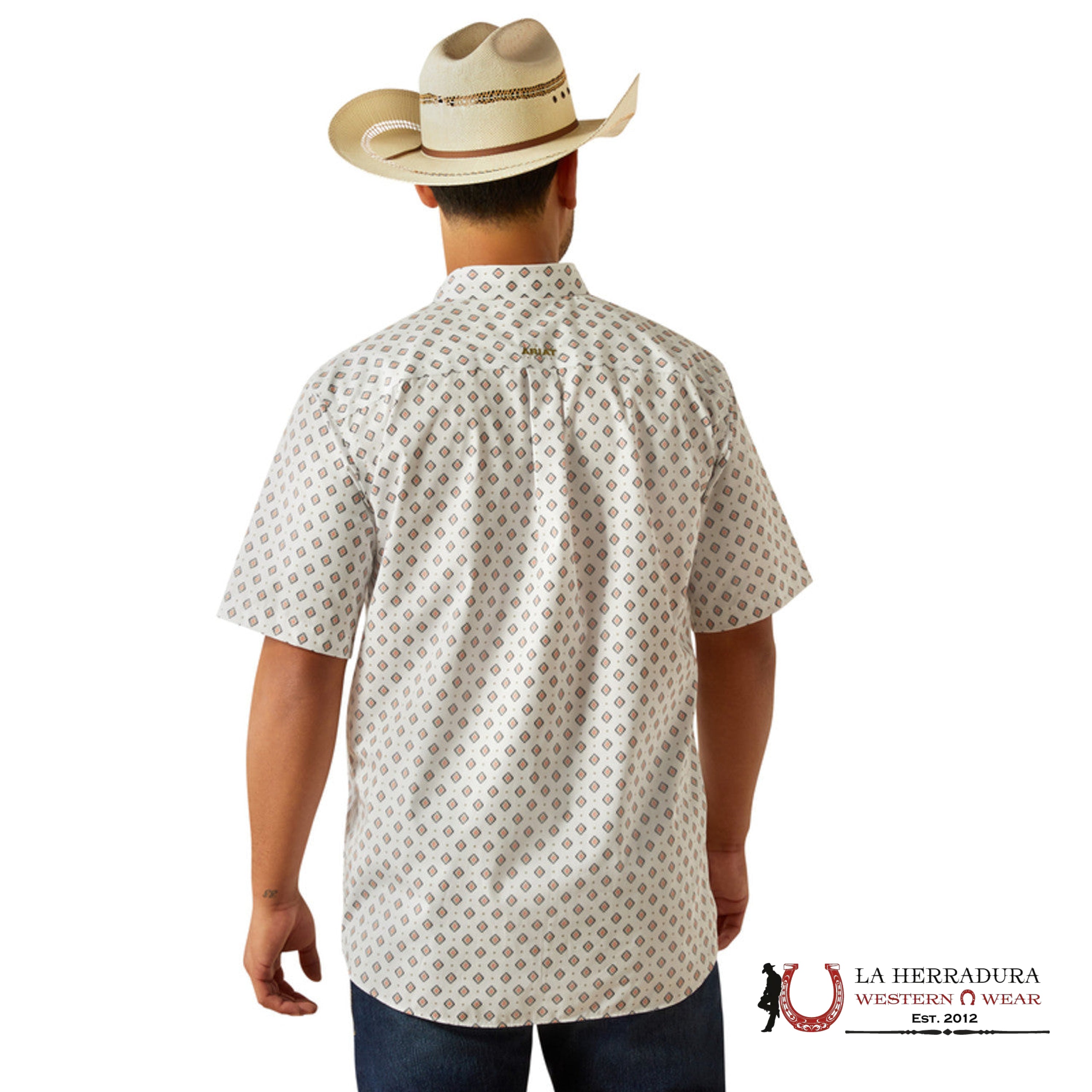 ARIAT MENS Evan White Short Sleeve With Aztec Print Shirt - 8742 ROPA HOMBRES