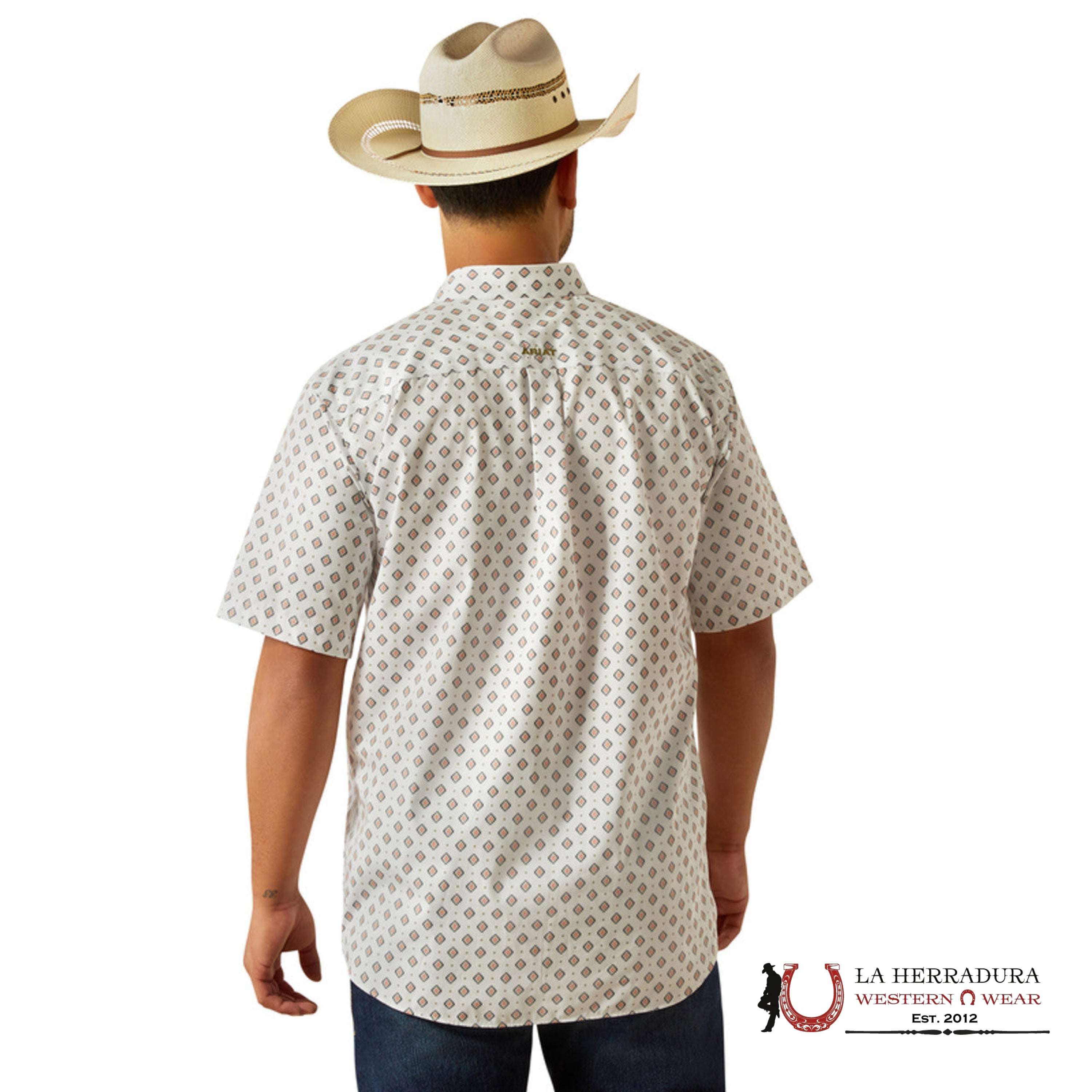 ARIAT MENS Evan White Short Sleeve With Aztec Print Shirt - 8742 ROPA HOMBRES