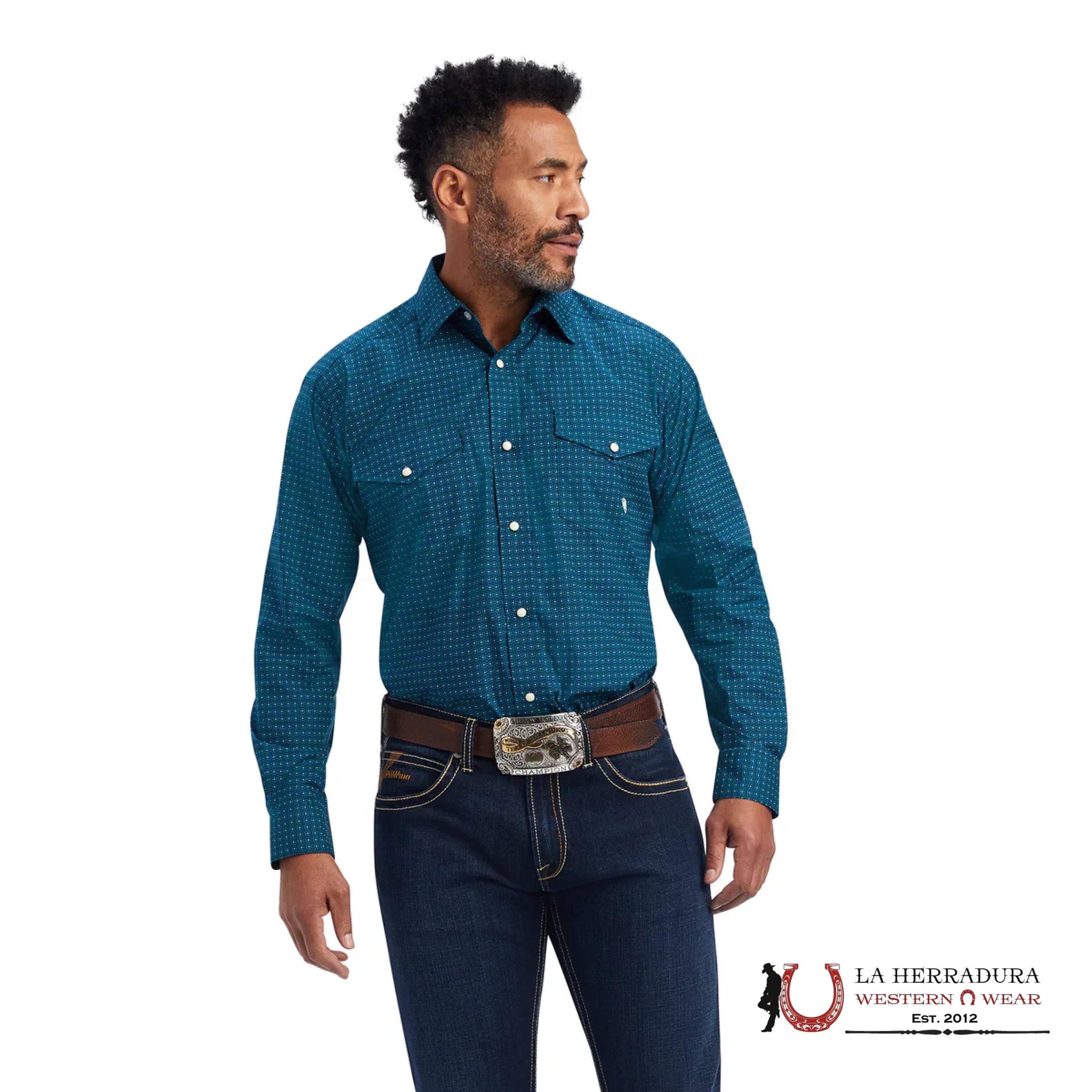 ARIAT MENS FREDDIE CLSSC SNAP LS SHRT DAHU TEAL 1741 ROPA HOMBRES