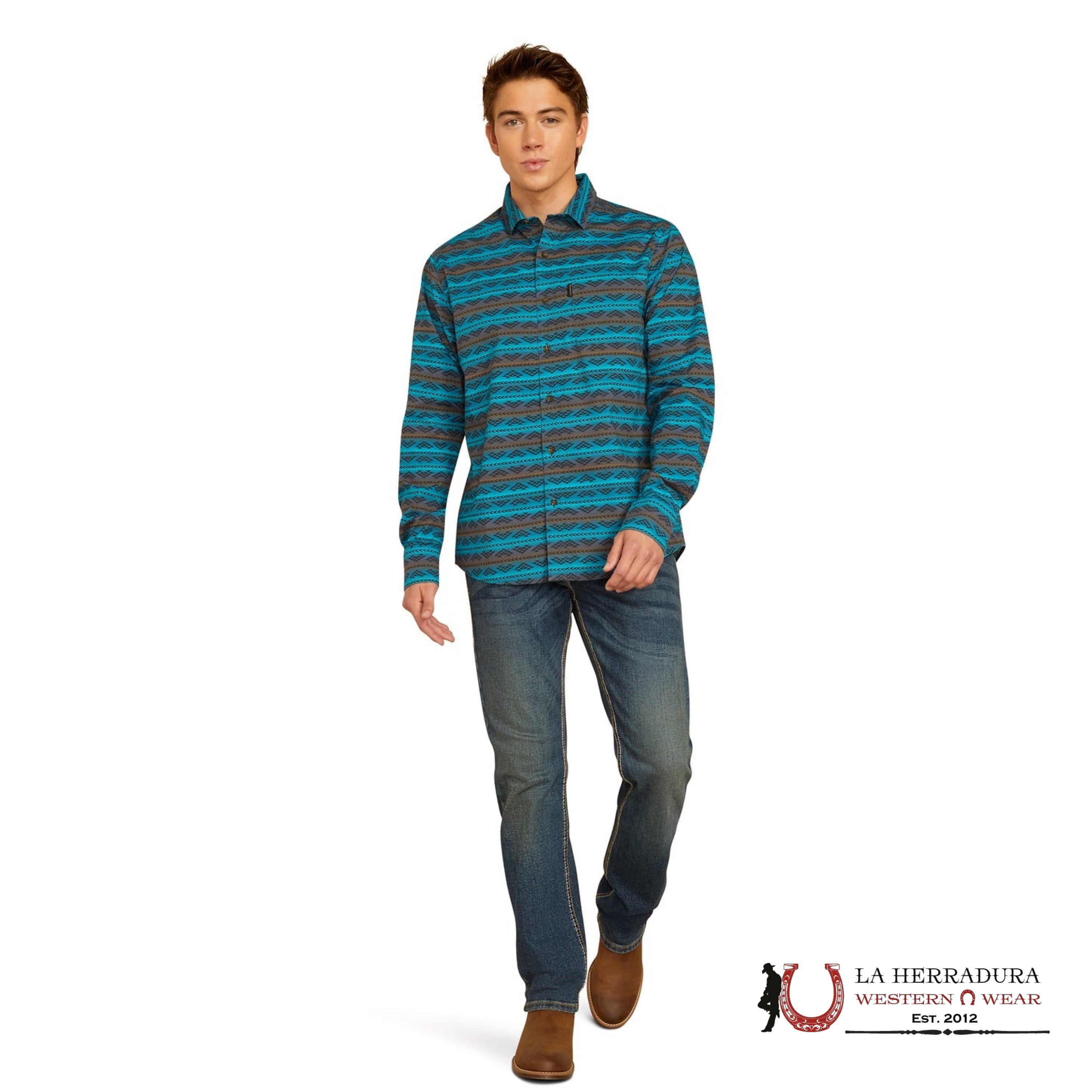 Ariat Madison Modern Fit Long Sleeve Turquoise - 2306 Ropa Hombres