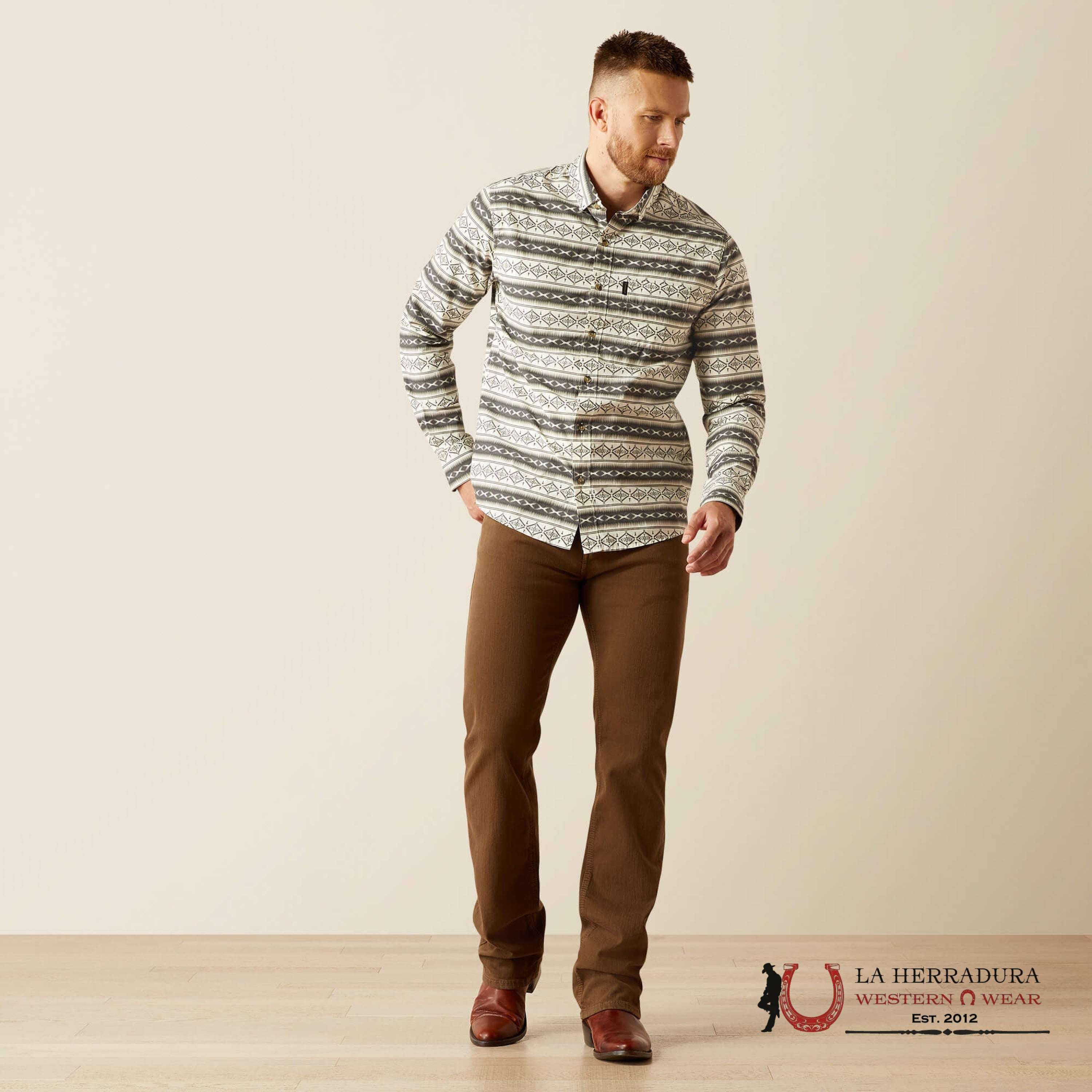 ARIAT MENS Marquis Cream Long Sleeve With Aztec Print - 8986 ROPA HOMBRES