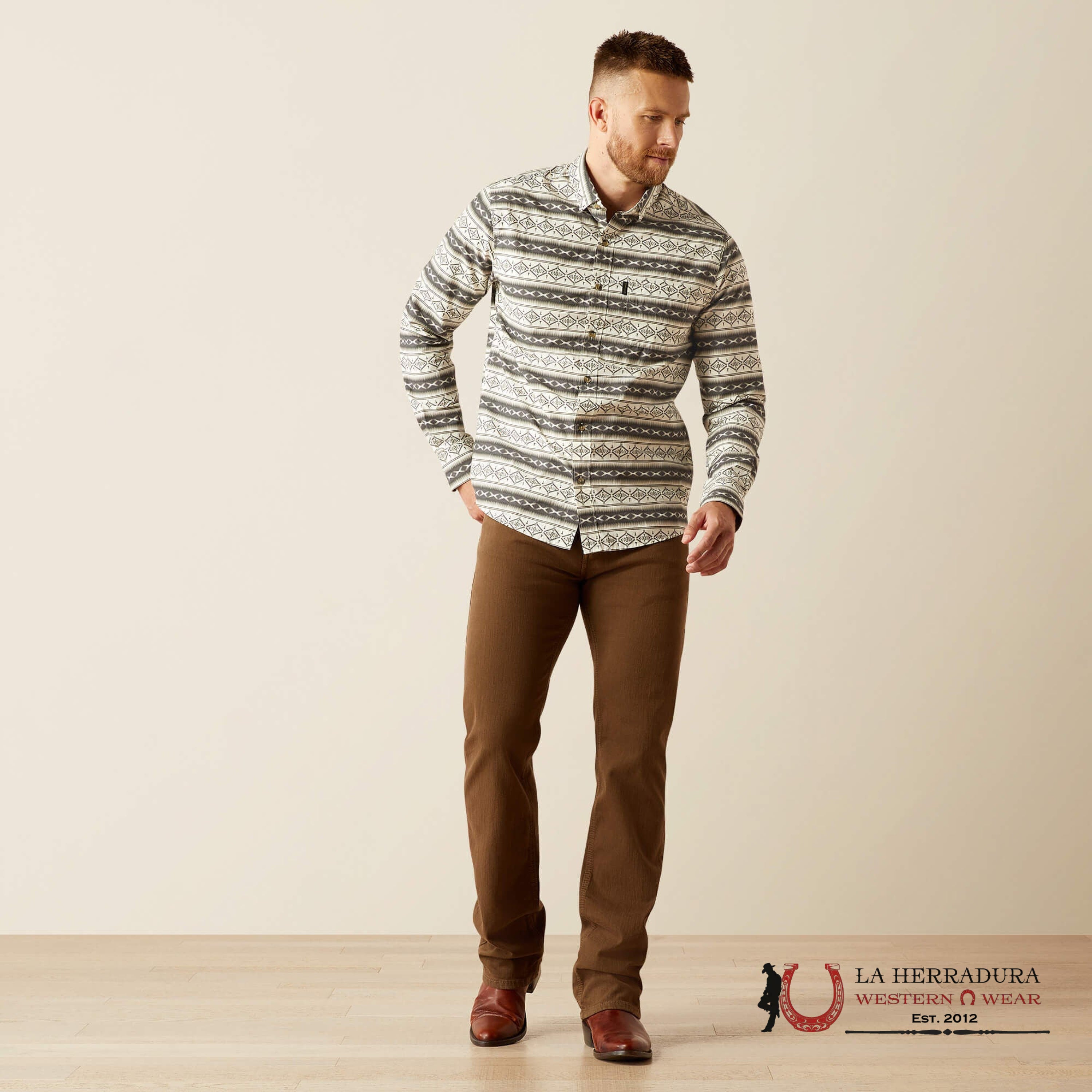 ARIAT MENS Marquis Cream Long Sleeve With Aztec Print - 8986 ROPA HOMBRES