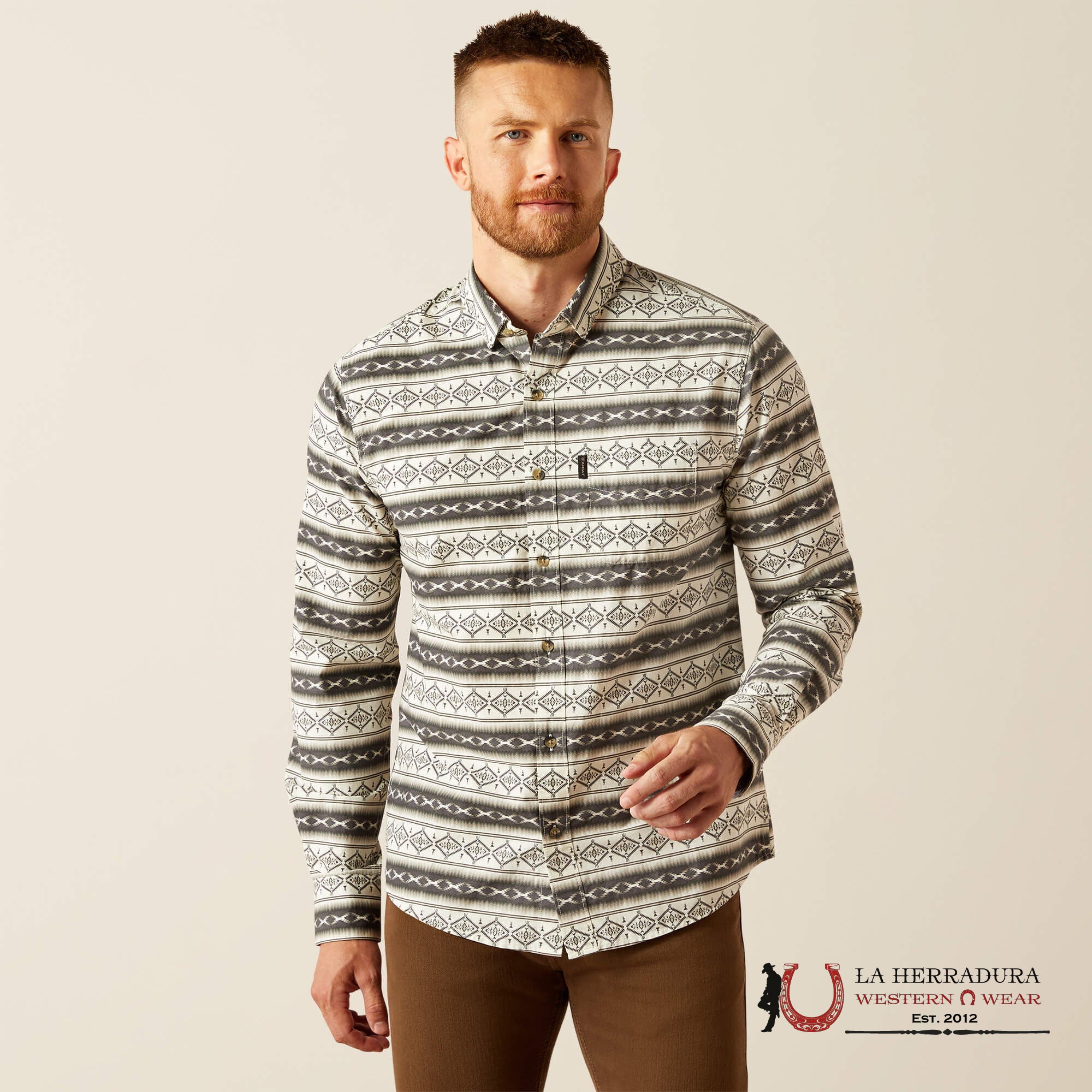 ARIAT MENS Marquis Cream Long Sleeve With Aztec Print - 8986 ROPA HOMBRES