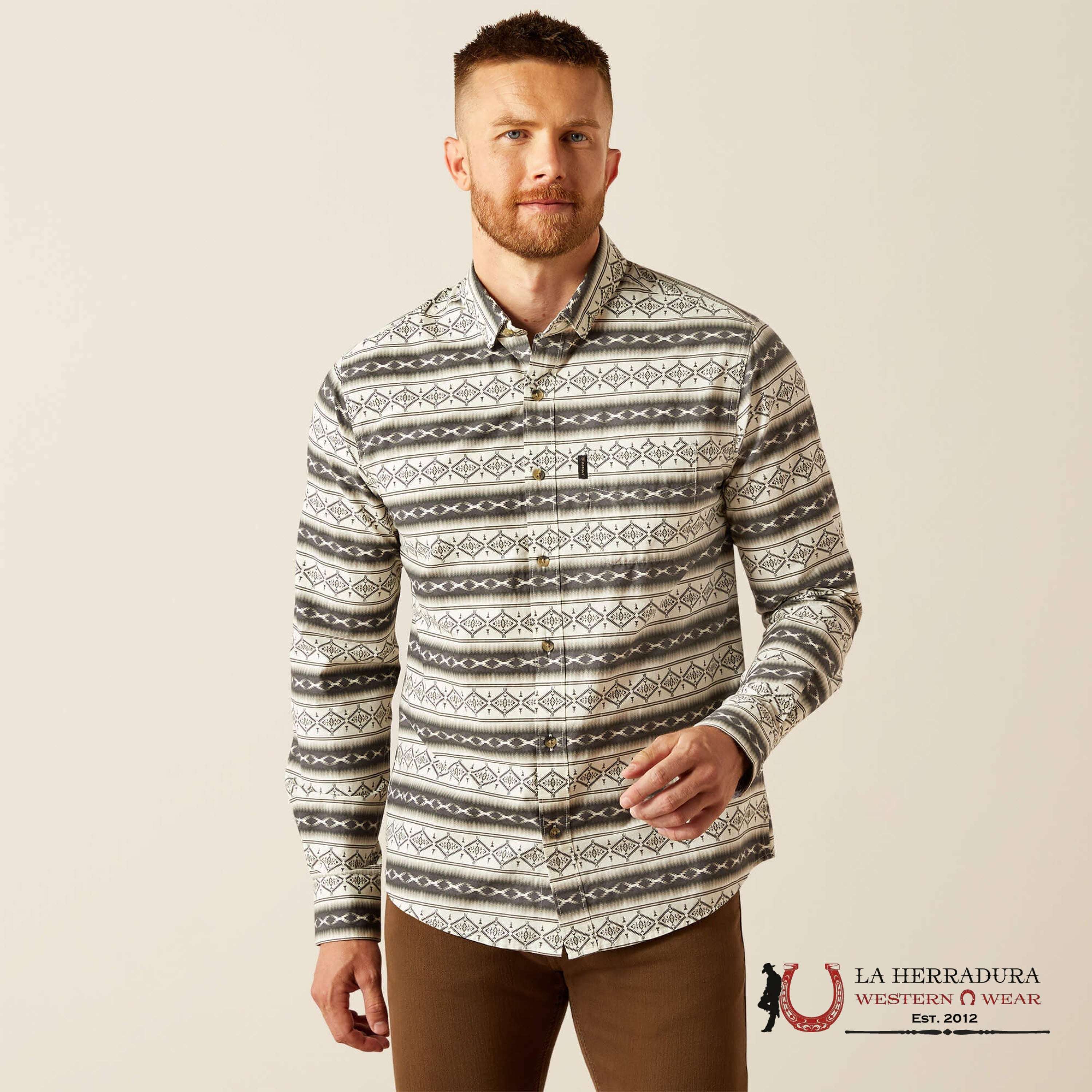 ARIAT MENS Marquis Cream Long Sleeve With Aztec Print - 8986 ROPA HOMBRES