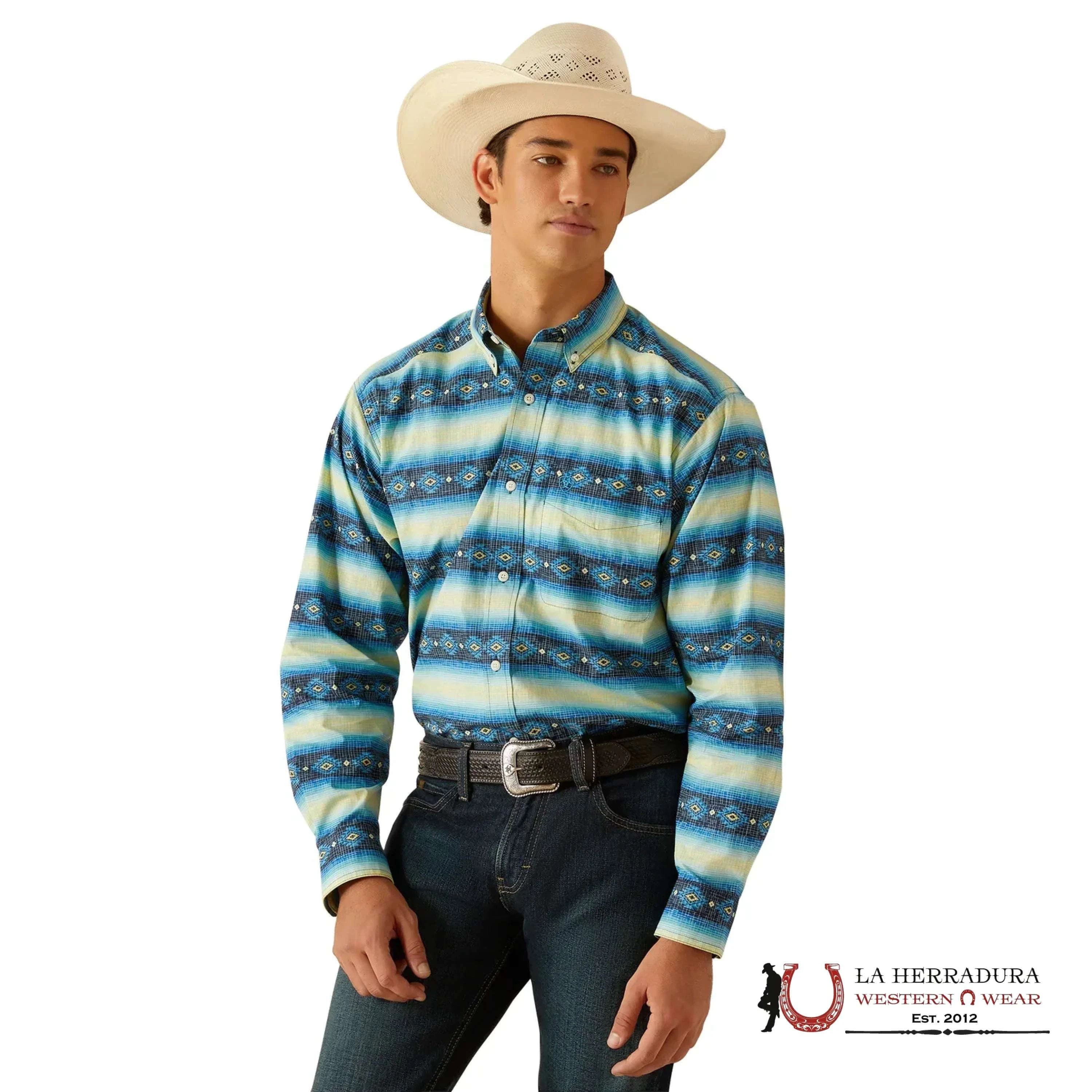 ARIAT MENS PENN LONG SLEEVE SHIRT BLUE 8383 ROPA HOMBRES