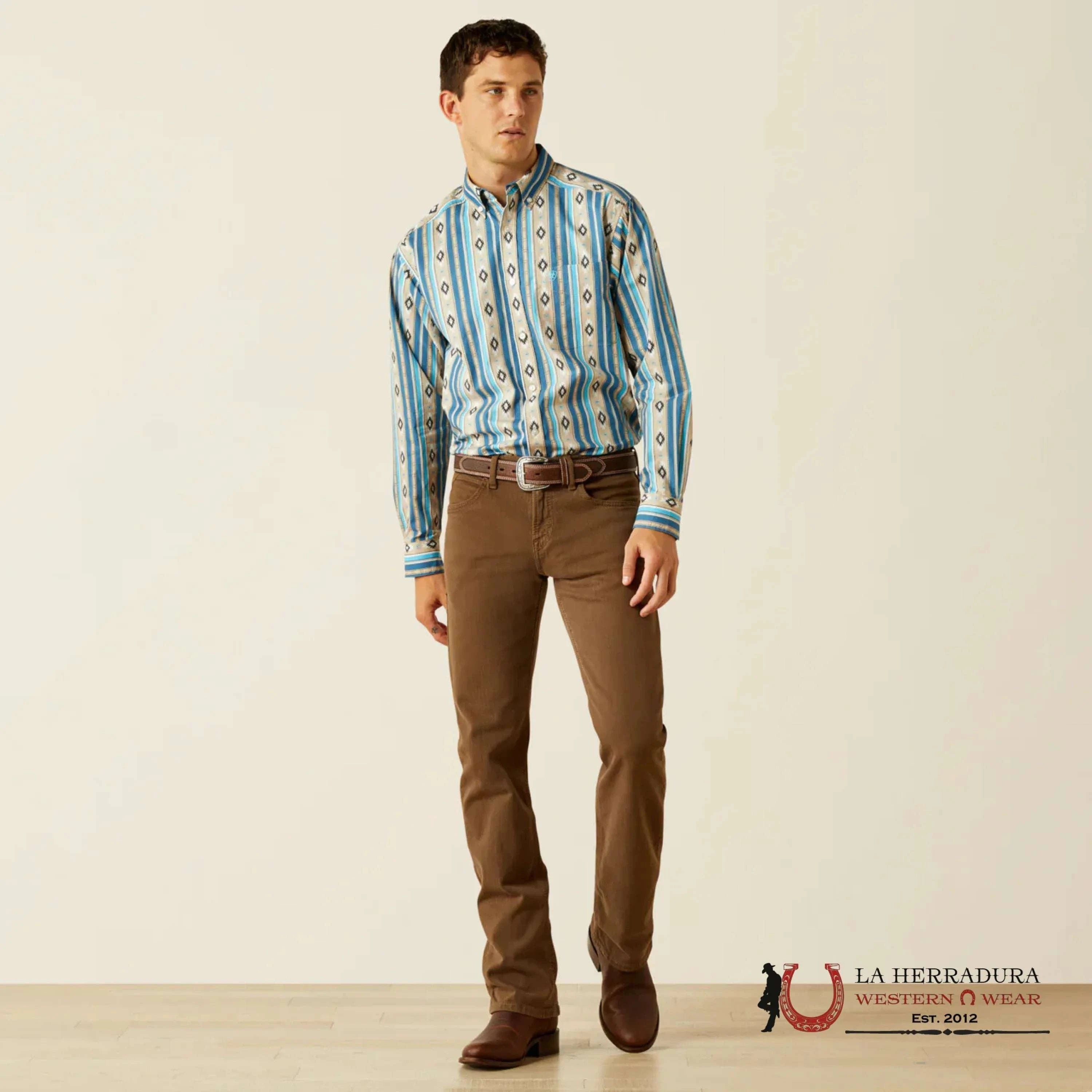 ARIAT MENS Shiloh Long Sleeve Khaki Aztec Print Shirt - 8969 ROPA HOMBRES