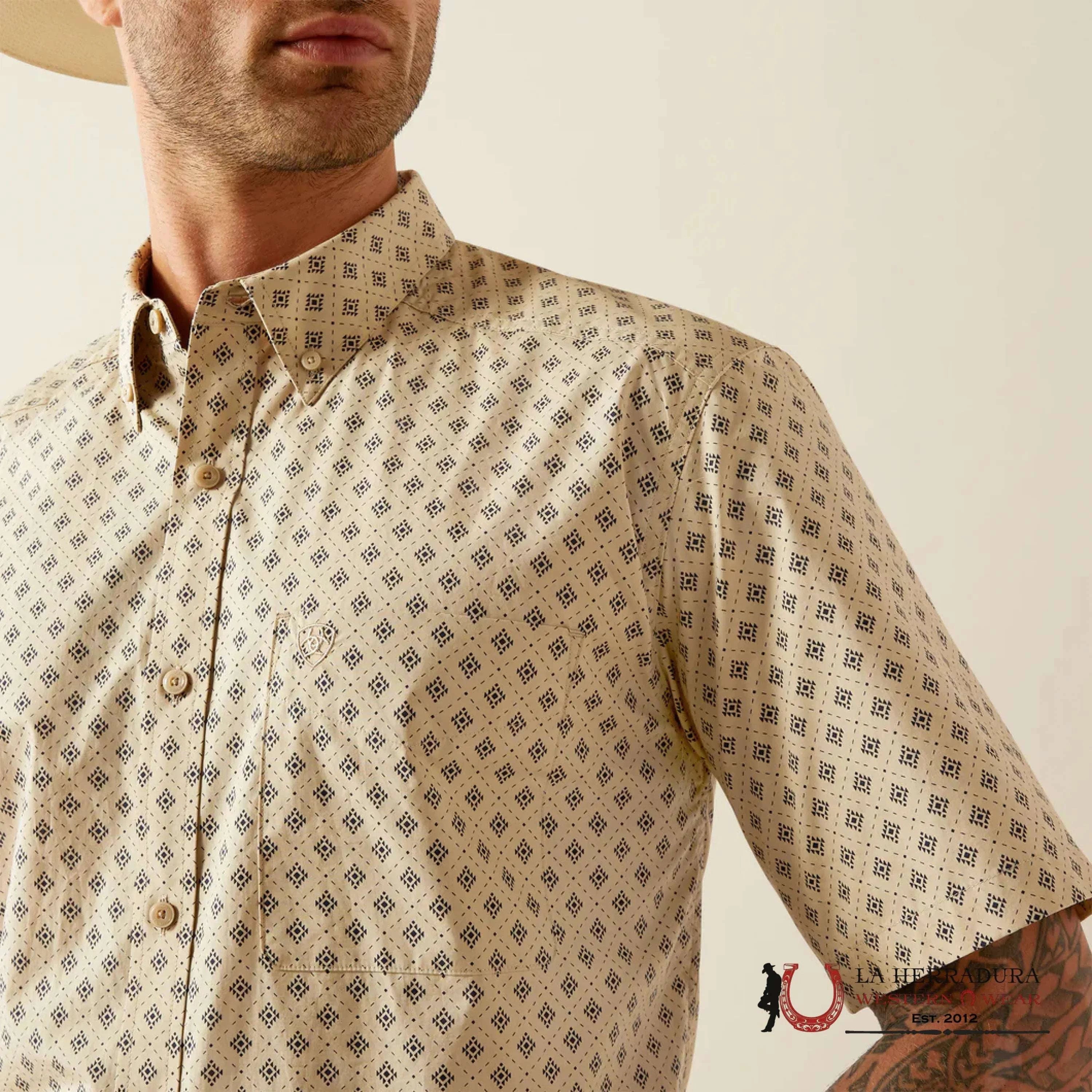ARIAT MENS Short Sleeve KHAKI Design Shirt - 4819 ROPA HOMBRES