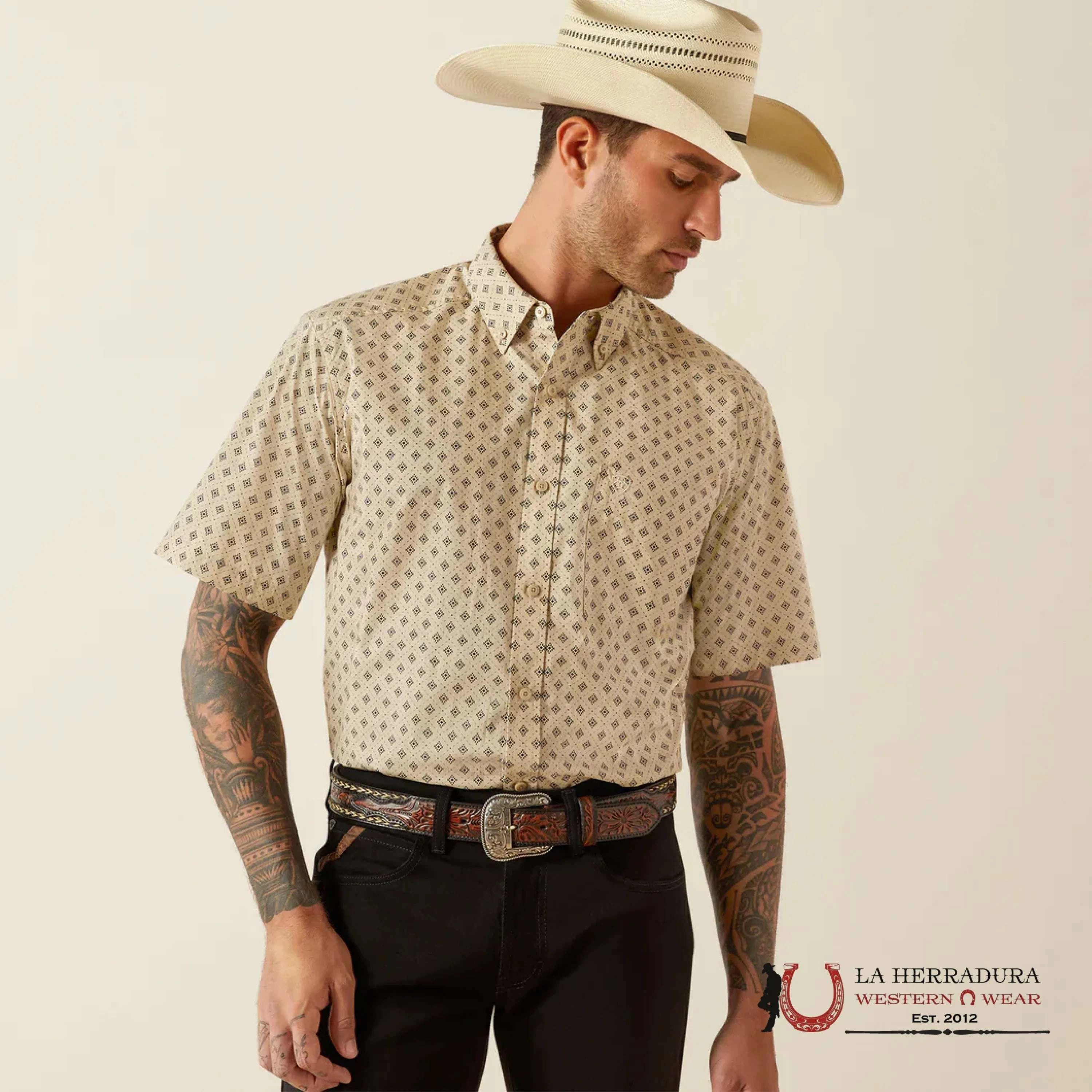 ARIAT MENS Short Sleeve KHAKI Design Shirt - 4819 ROPA HOMBRES