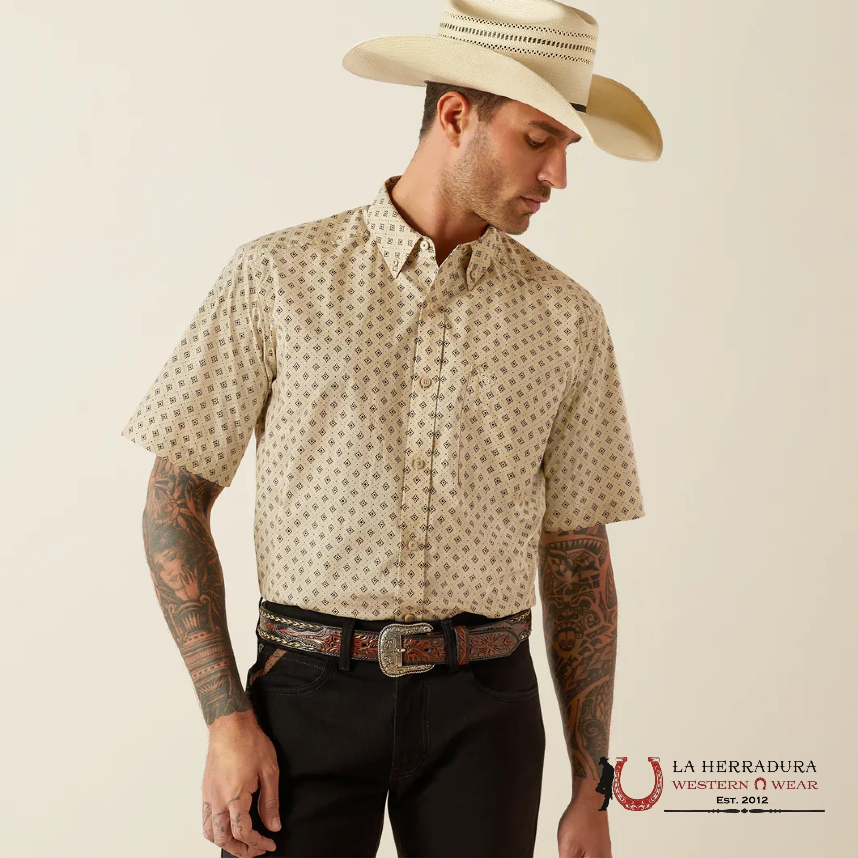 ARIAT MENS Short Sleeve KHAKI Design Shirt - 4819 ROPA HOMBRES