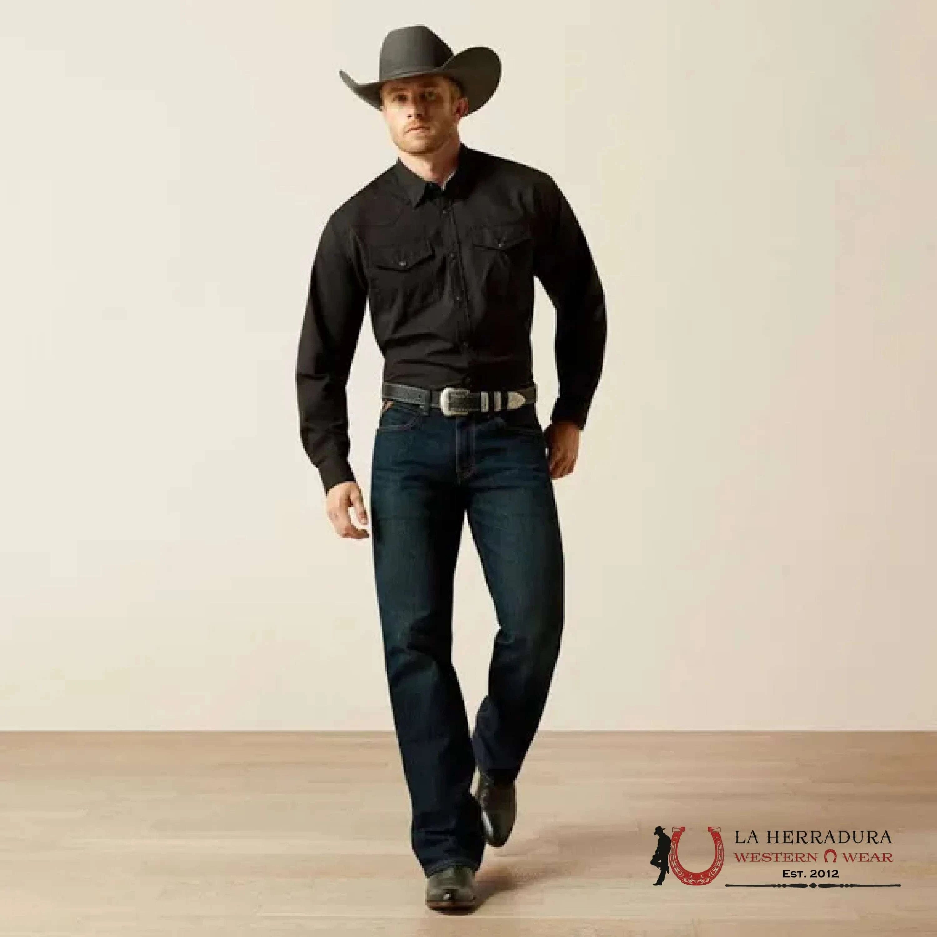 ARIAT MENS Solid Slub Long Sleeve Black Shirt 10062355 ROPA HOMBRES