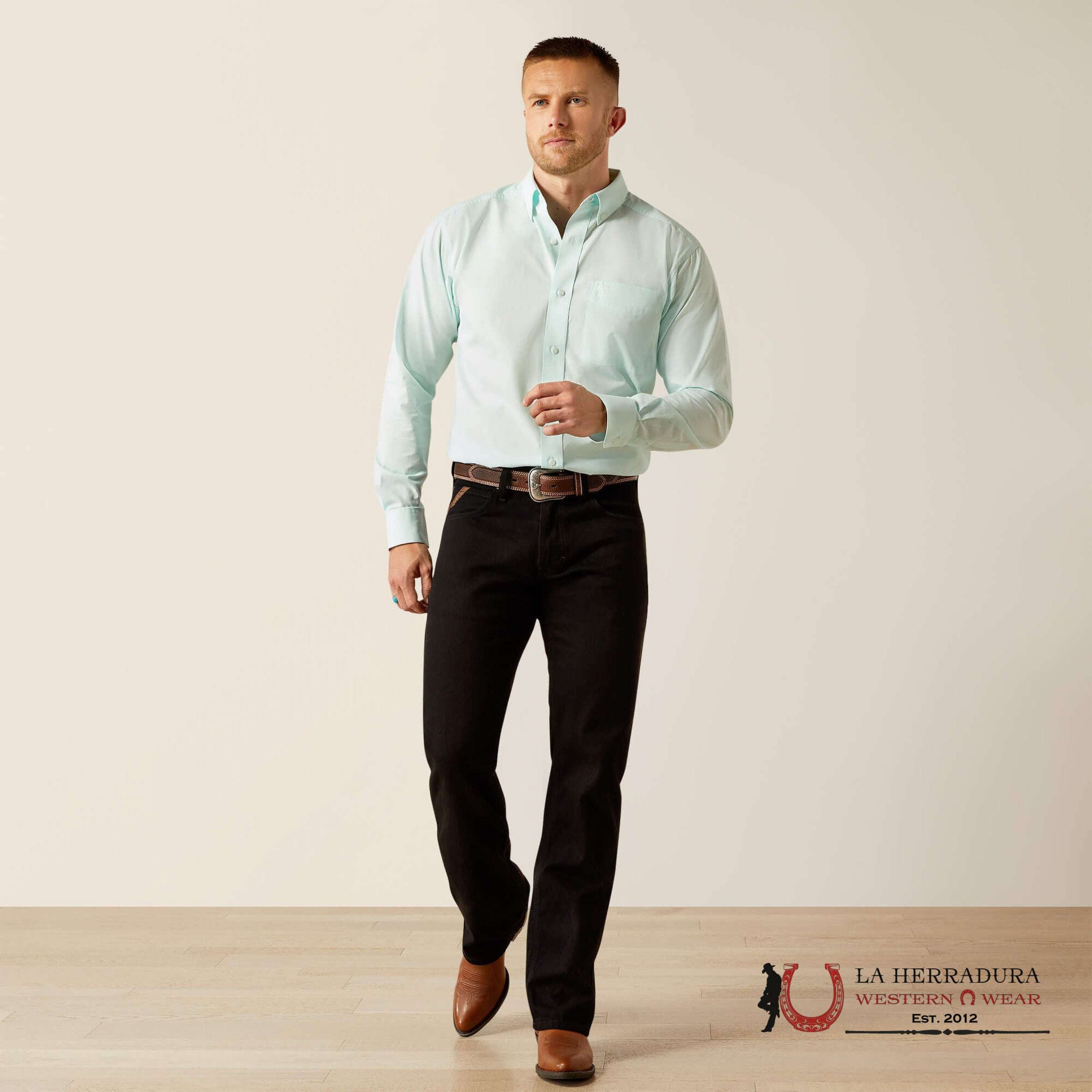 ARIAT MENS Solid Slub Long Sleeve Mint Shirt - 5116 ROPA HOMBRES