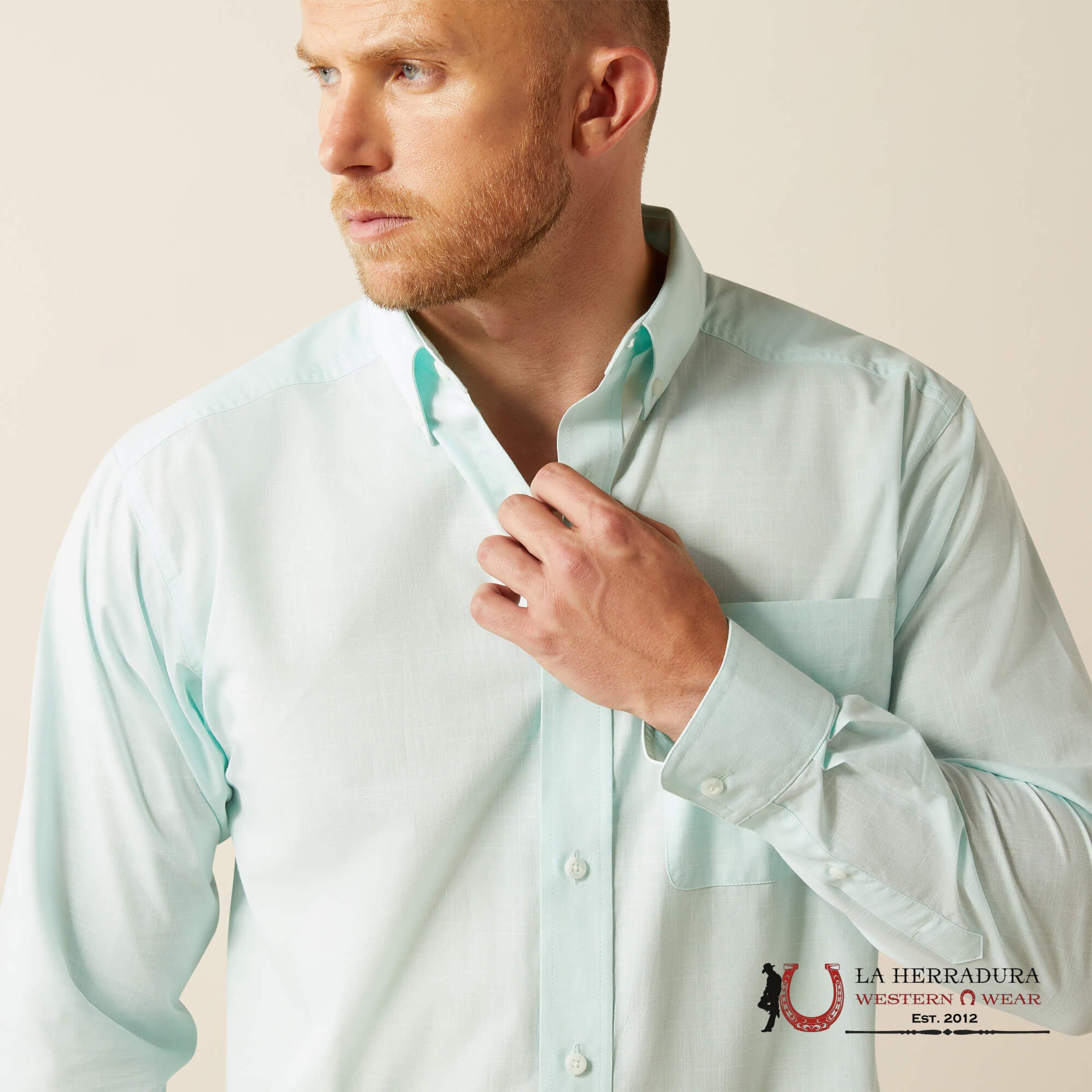 ARIAT MENS Solid Slub Long Sleeve Mint Shirt - 5116 ROPA HOMBRES