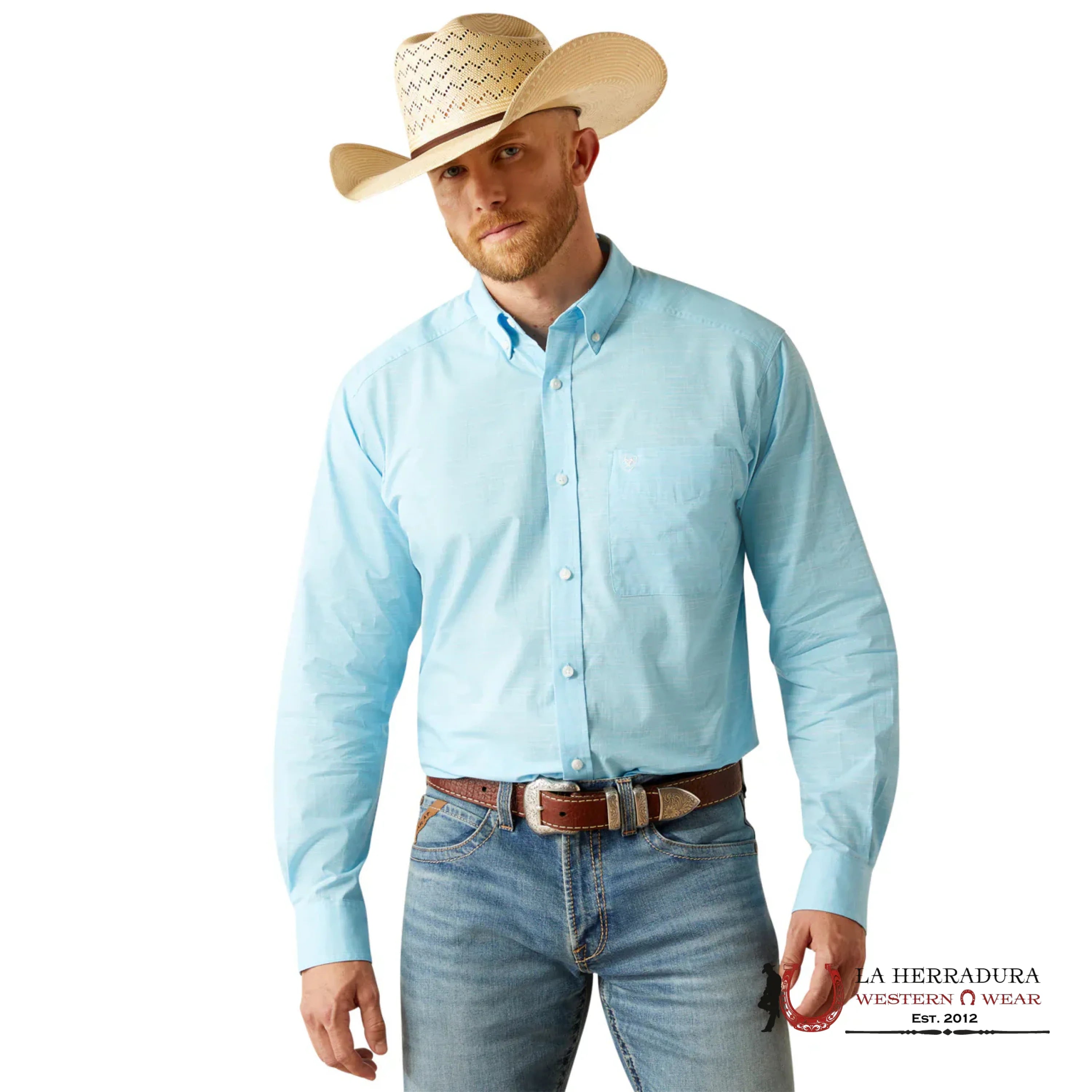 ARIAT MENS Solid Slube Light Blue Longsleeve Shirt - 8785 ROPA HOMBRES