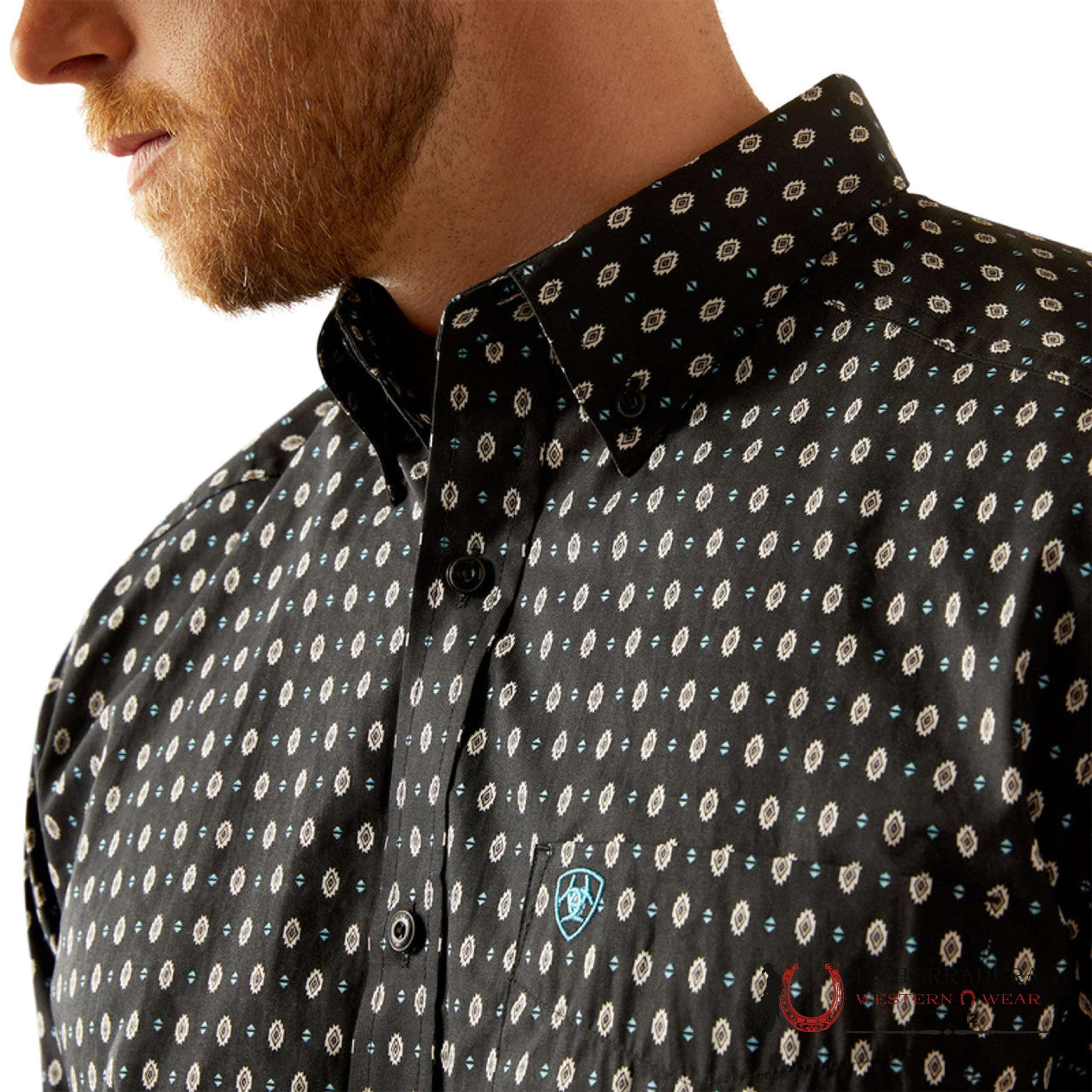 ARIAT MENS Steele Short Sleeve Black With Aztec Print Shirt - 9015 ROPA HOMBRES