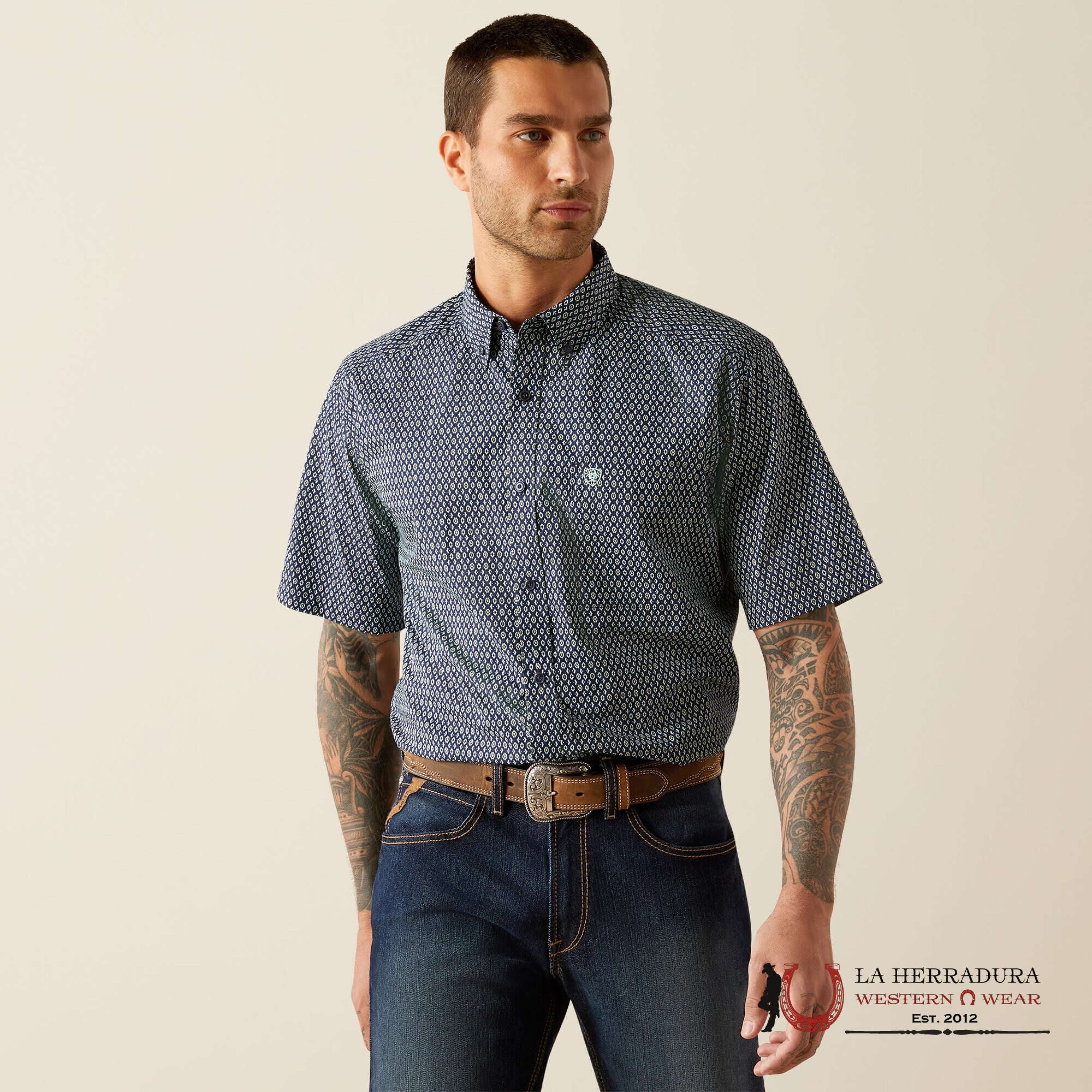 ARIAT MENS Steele Short Sleeve NAVY Shirt - 10054817 ROPA HOMBRES