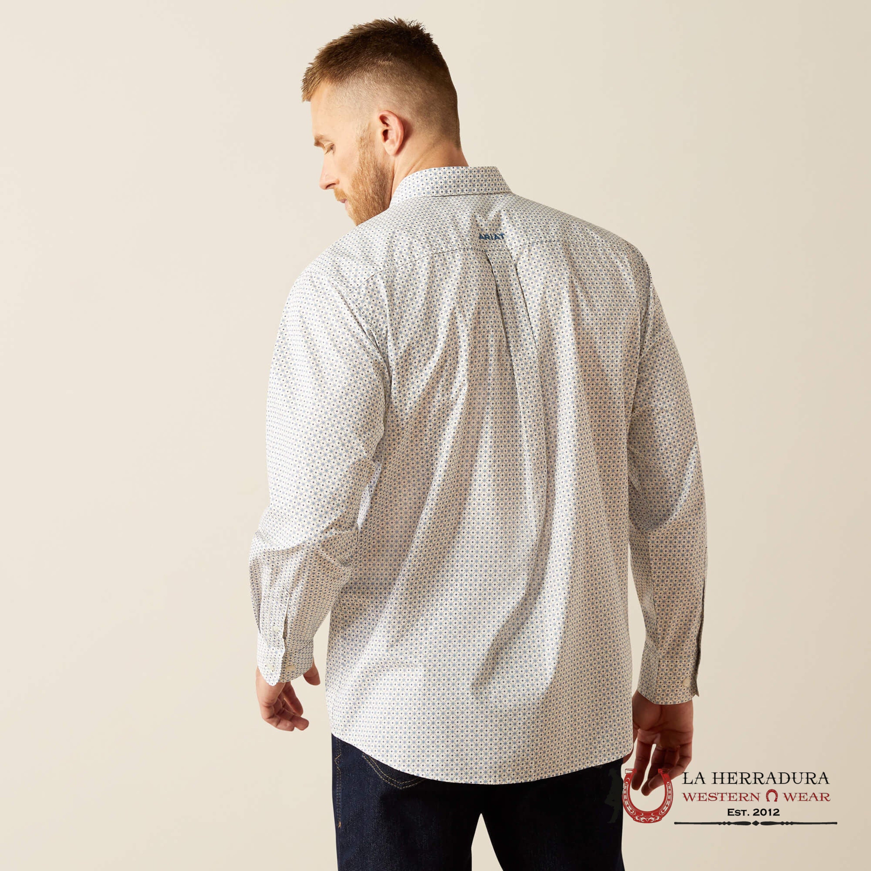 ARIAT MENS Sutton Khaki White Long Sleeve With Floral Print Shirt - 8968 ROPA HOMBRES