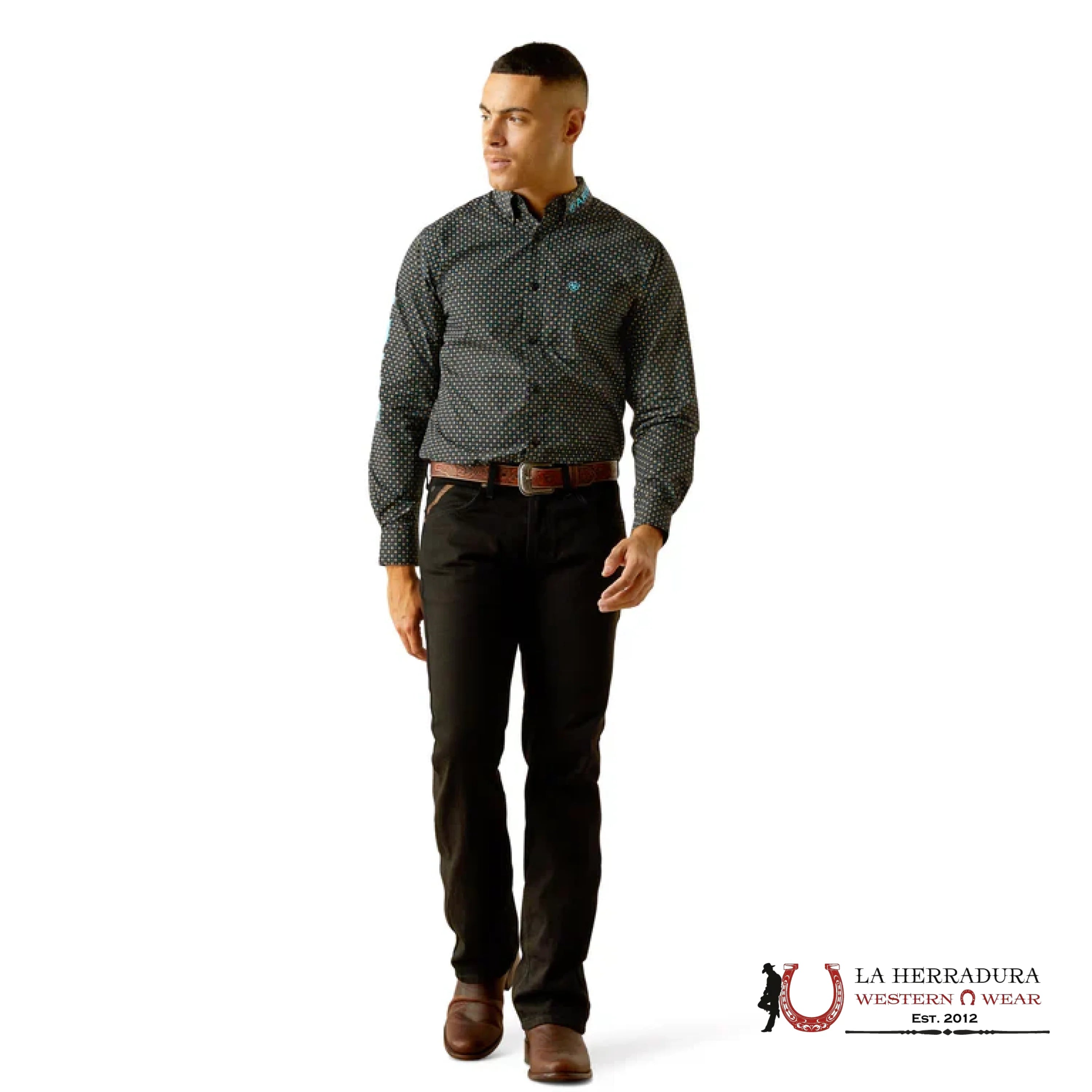 ARIAT MENS Team Abel Black/Blue Long Sleeve Shirt With Western Print - 8738 ROPA HOMBRES