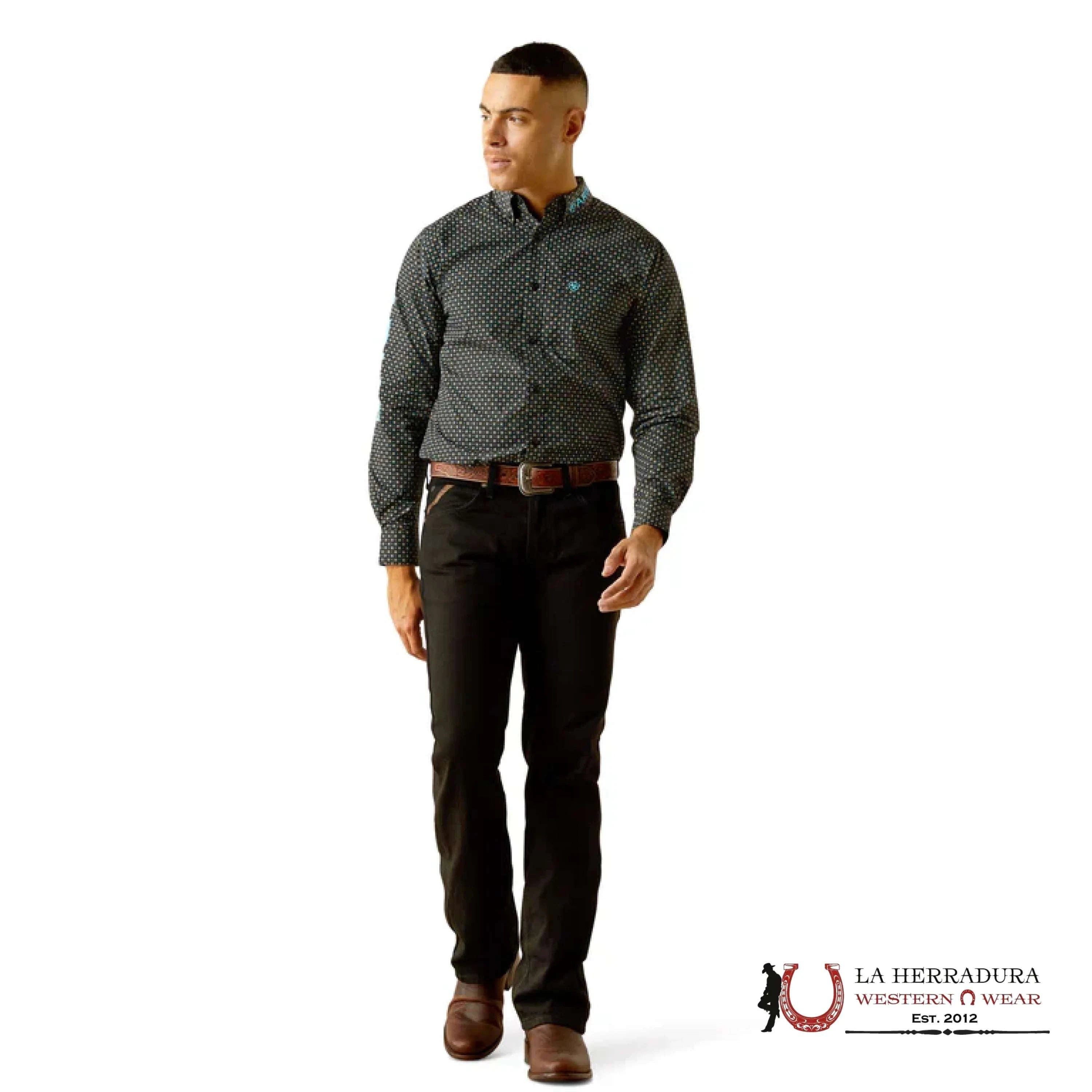 ARIAT MENS Team Abel Black/Blue Long Sleeve Shirt With Western Print - 8738 ROPA HOMBRES