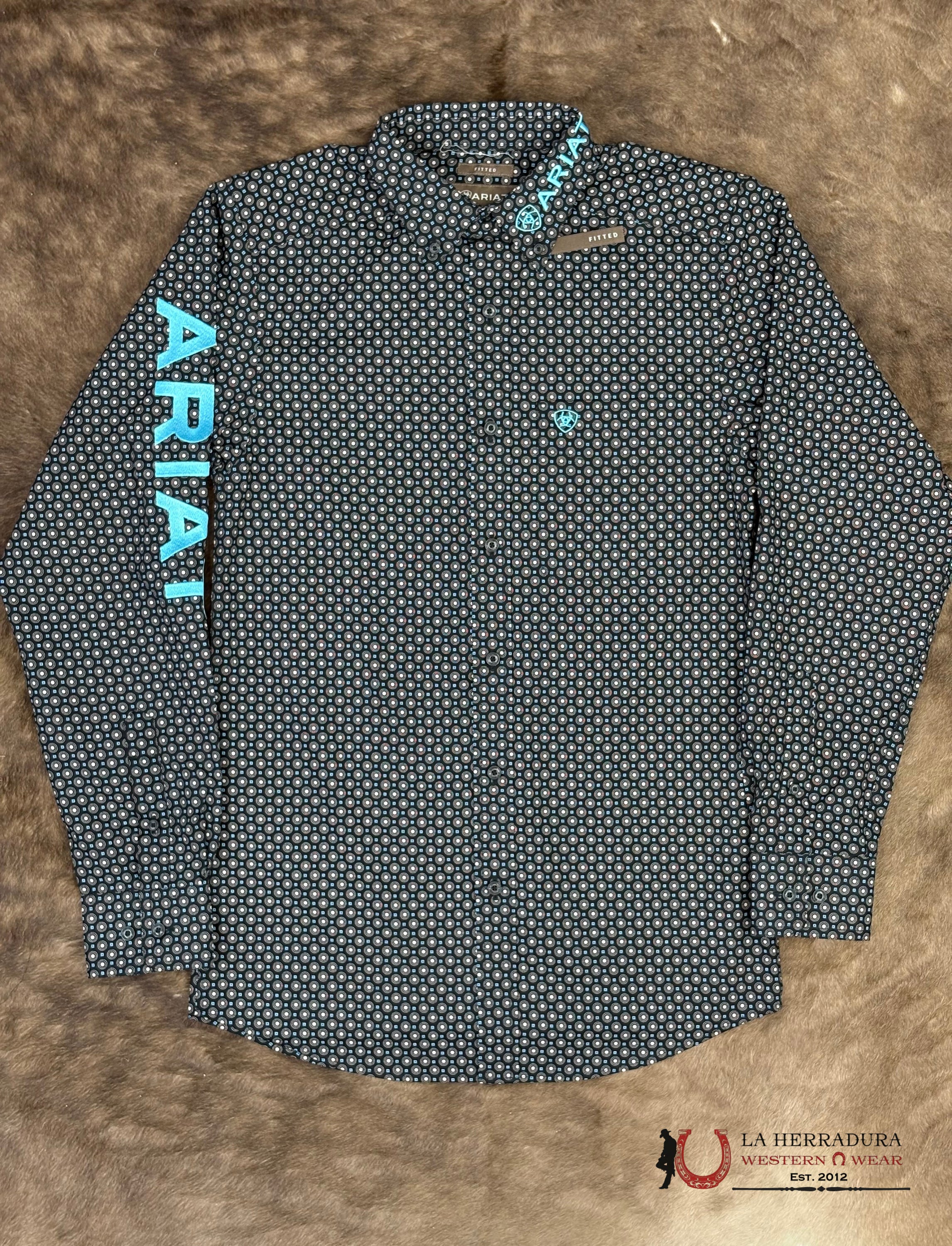 ARIAT MENS Team Abel Black/Blue Long Sleeve Shirt With Western Print - 8738 ROPA HOMBRES