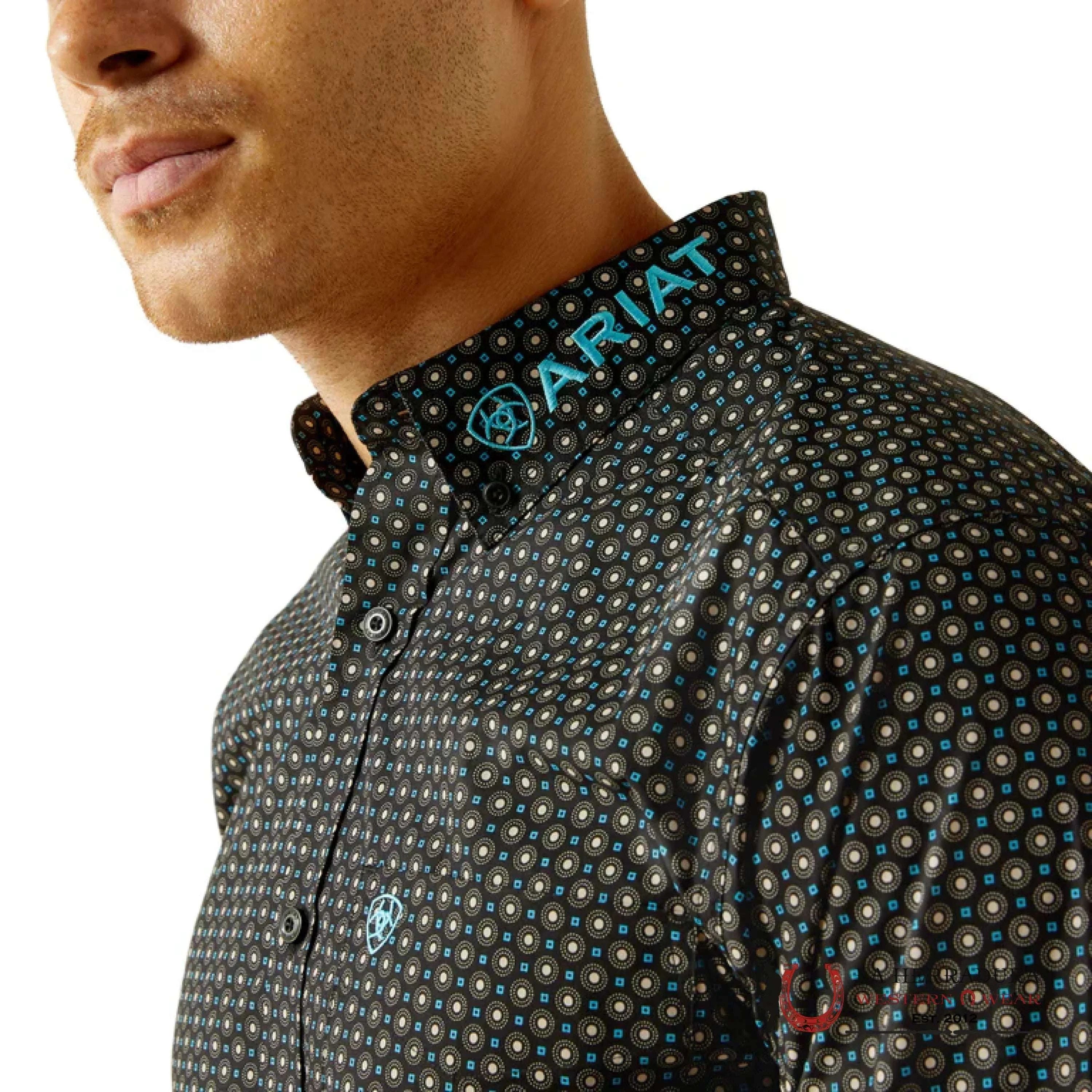 ARIAT MENS Team Abel Black/Blue Long Sleeve Shirt With Western Print - 8738 ROPA HOMBRES