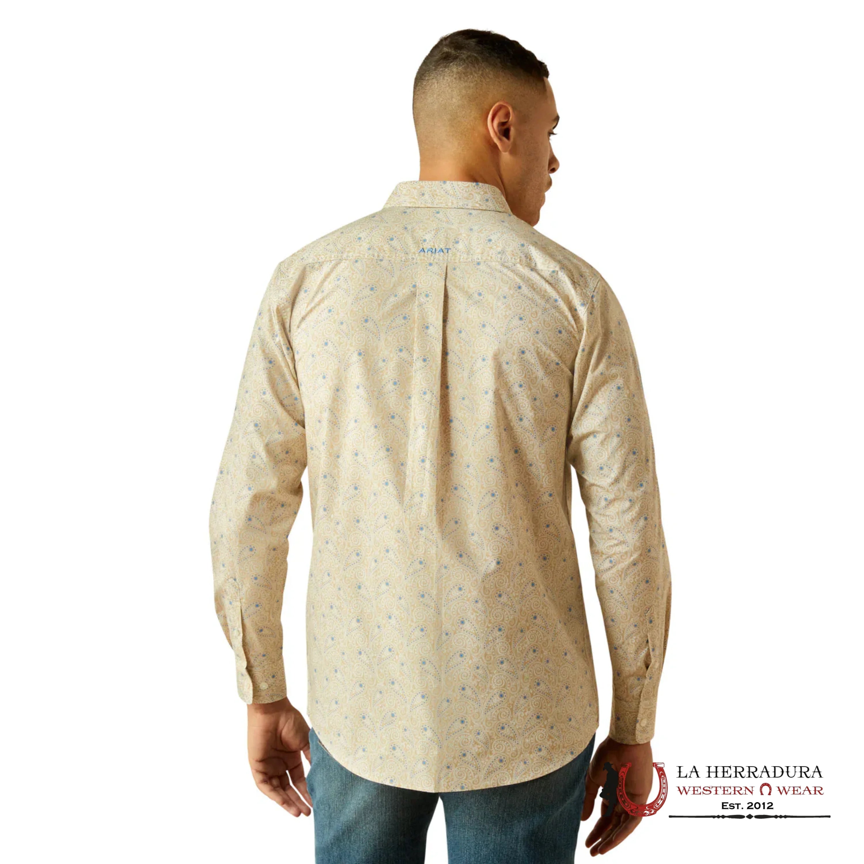 ARIAT MENS Team Alder Khaki Blue Long Sleeve Shirt Western Print - 8978 ROPA HOMBRES