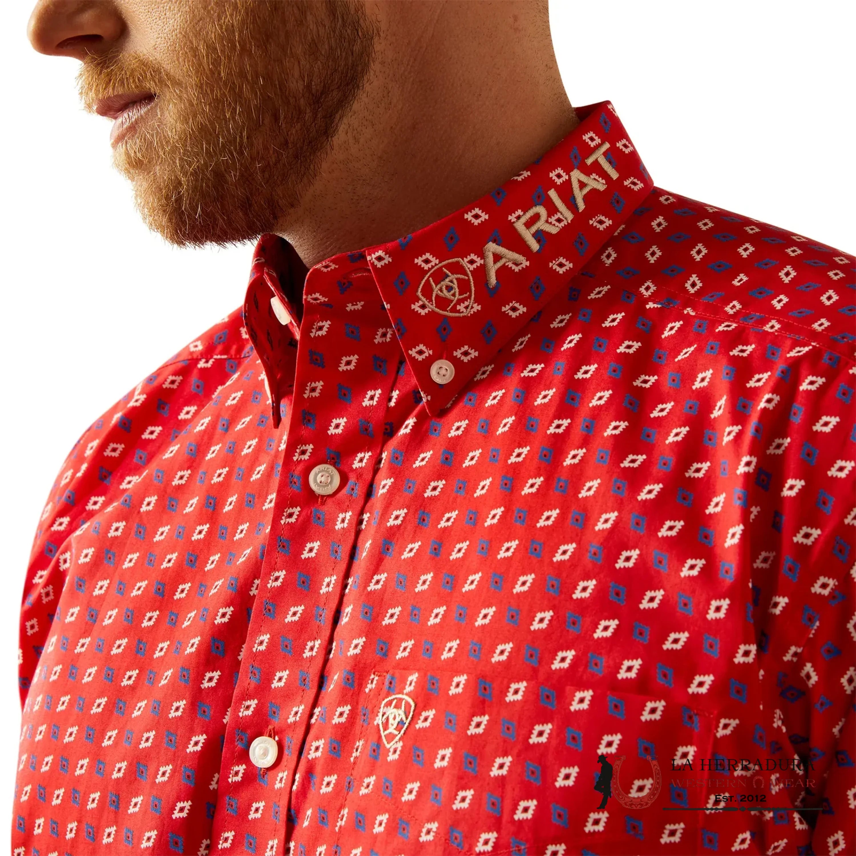 ARIAT MENS Team Fallon Red/Beige Longsleeve Shirt - 8961 ROPA HOMBRES