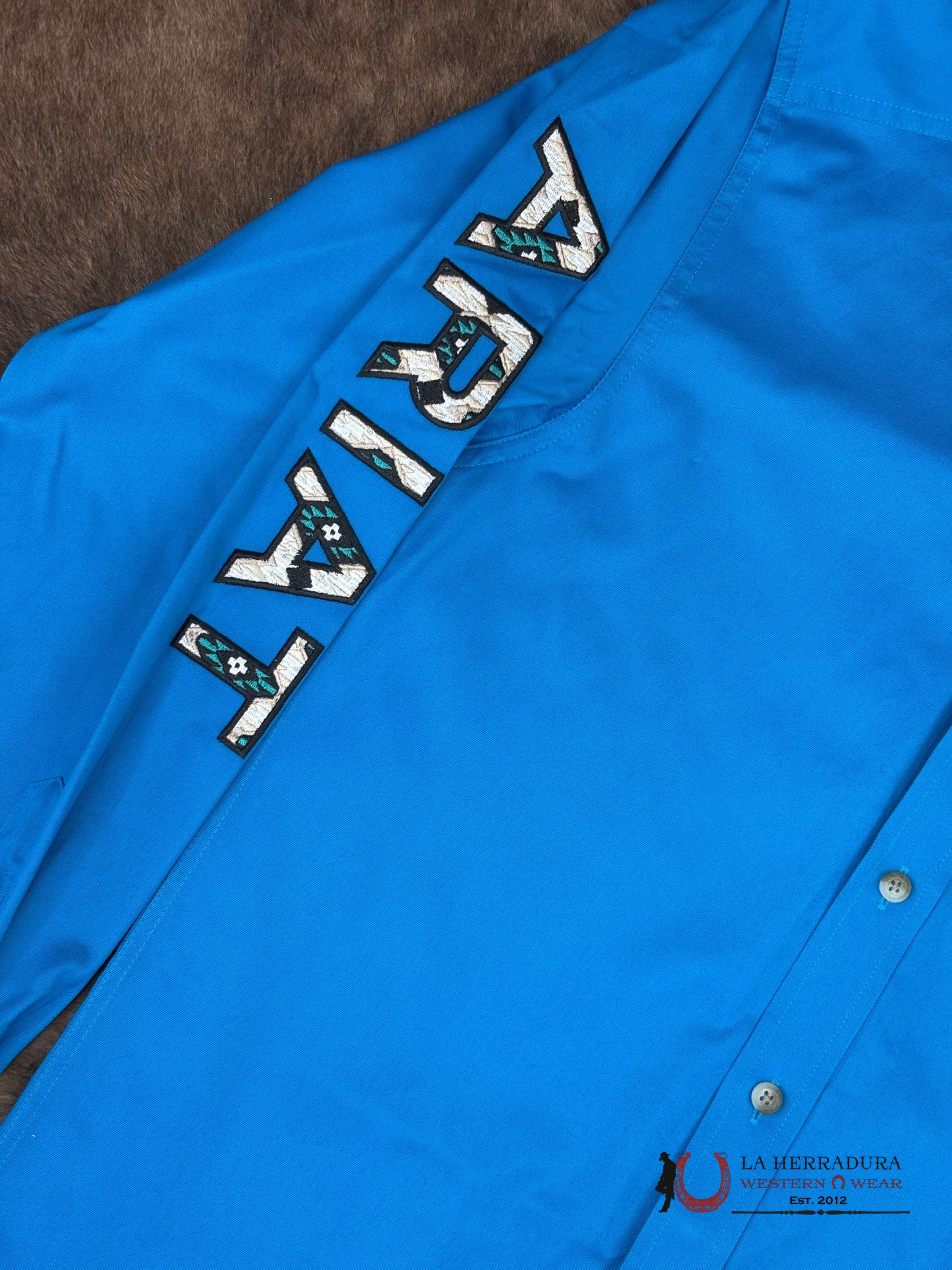 ARIAT MENS Team Logo Twill Blue/Dark Blue Long Sleeve Shirt - 8793 ROPA HOMBRES