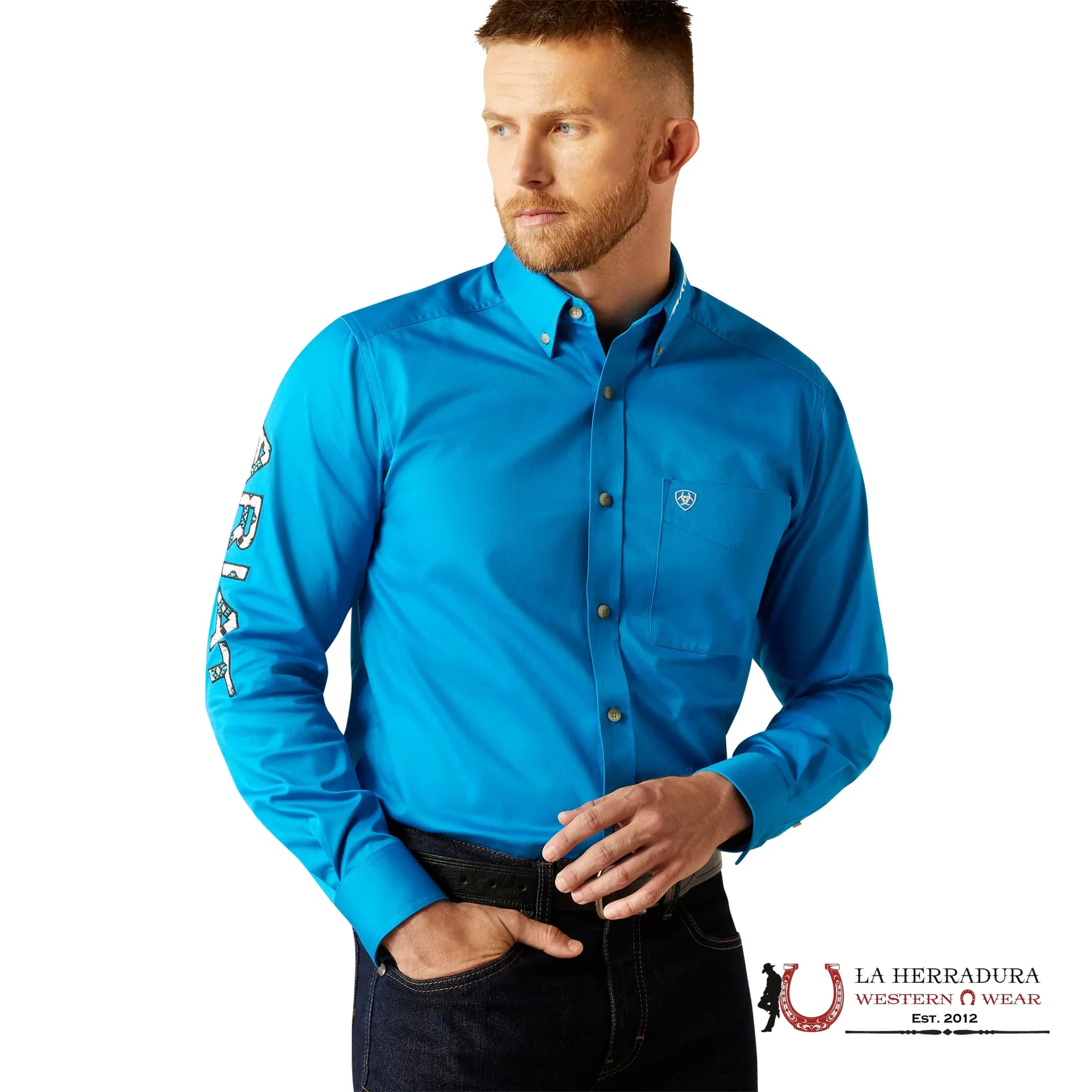 ARIAT MENS Team Logo Twill Blue/Dark Blue Long Sleeve Shirt - 8793 ROPA HOMBRES