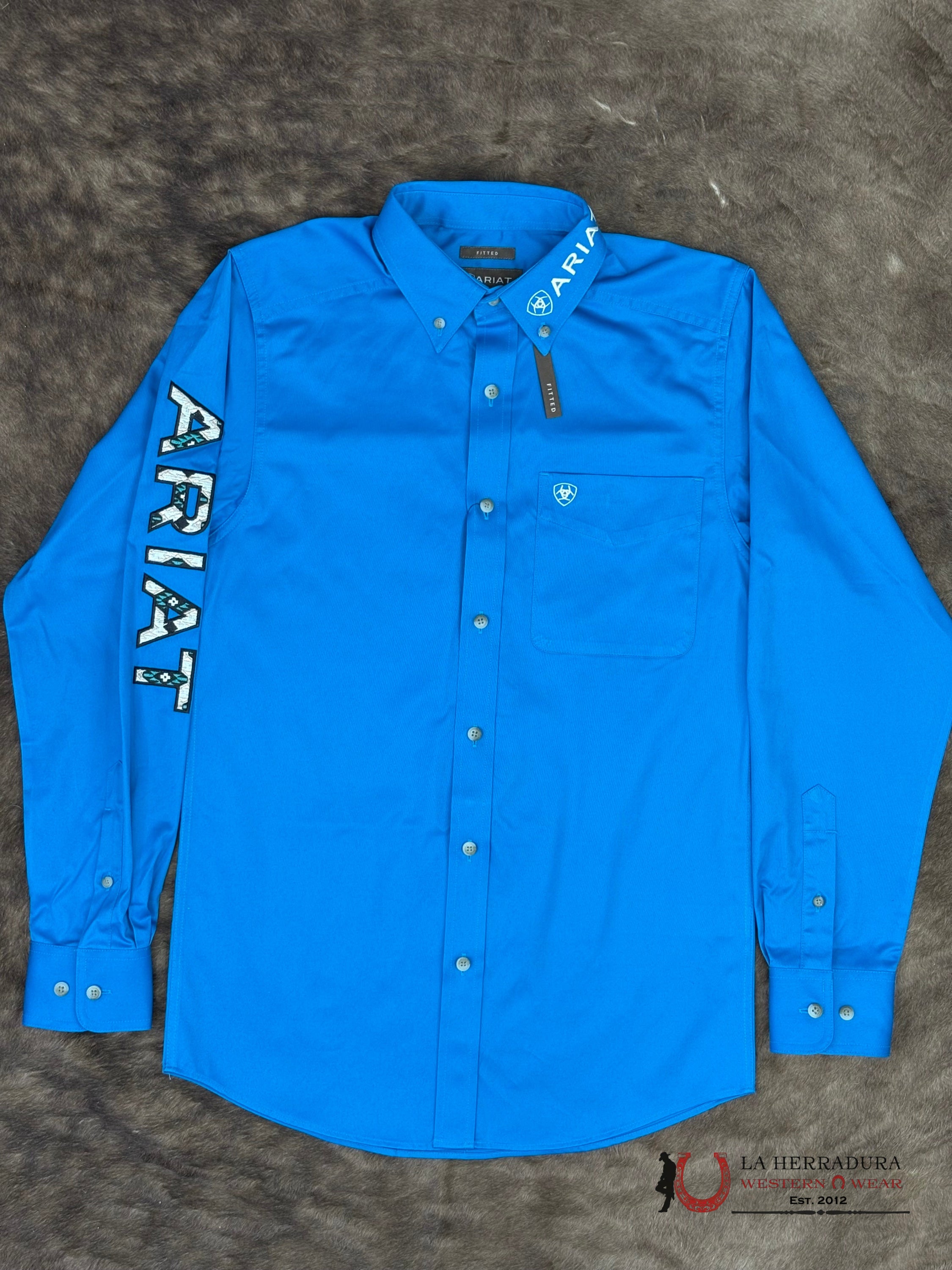 ARIAT MENS Team Logo Twill Blue/Dark Blue Long Sleeve Shirt - 8793 ROPA HOMBRES