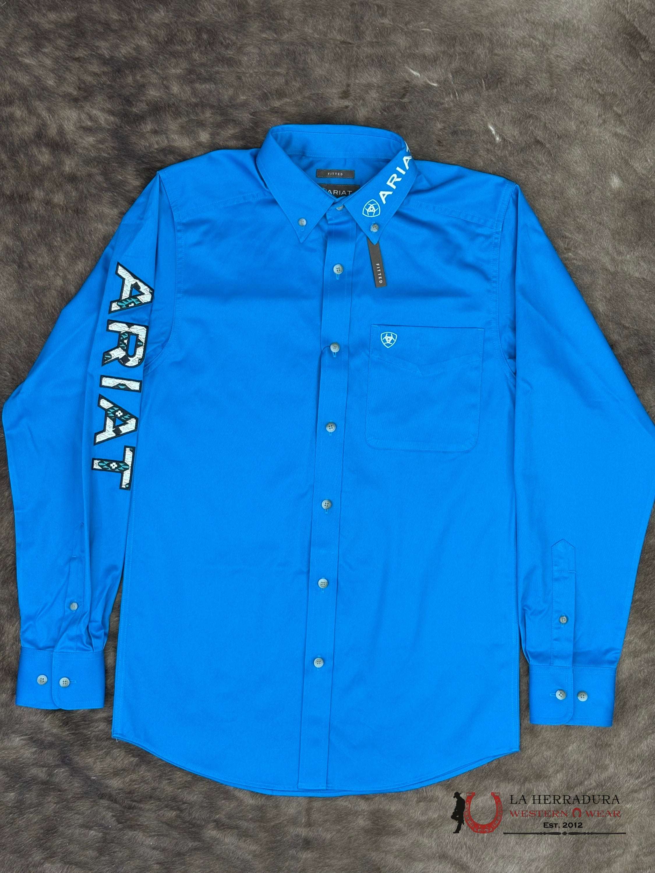 ARIAT MENS Team Logo Twill Blue/Dark Blue Long Sleeve Shirt - 8793 ROPA HOMBRES