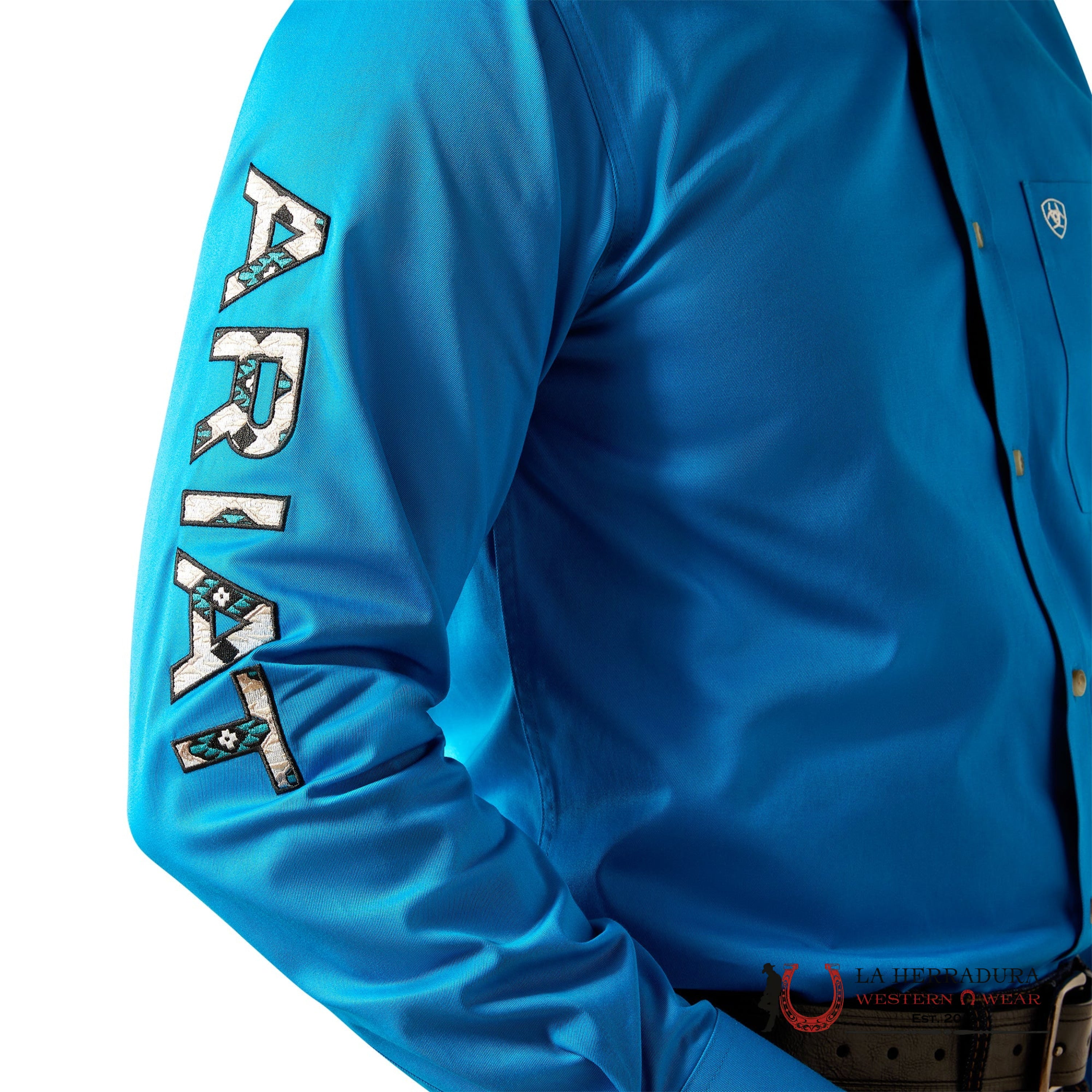 ARIAT MENS Team Logo Twill Blue/Dark Blue Long Sleeve Shirt - 8793 ROPA HOMBRES