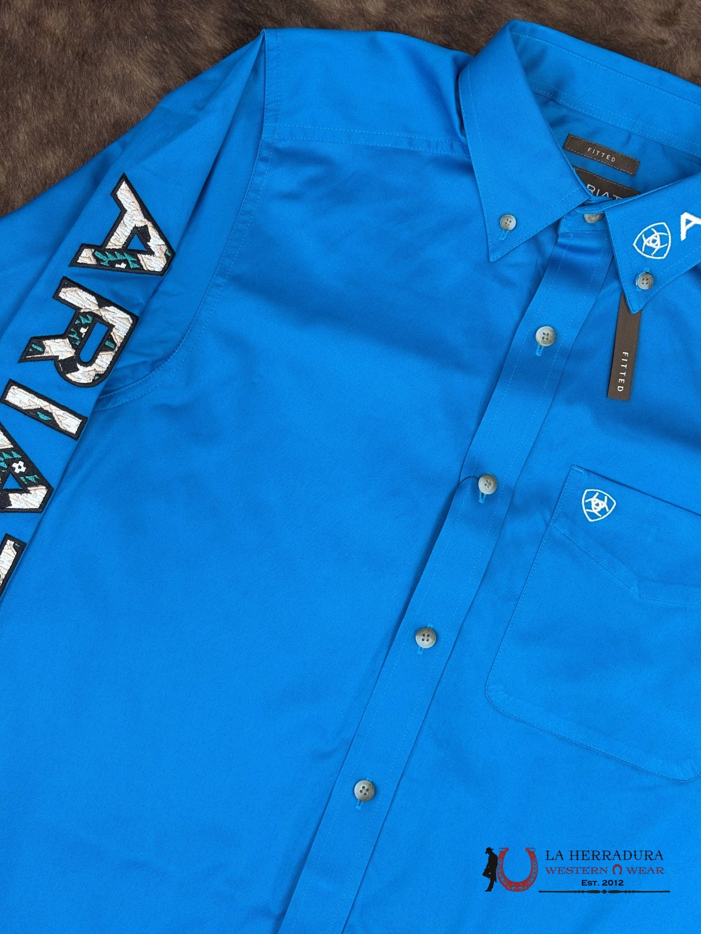 ARIAT MENS Team Logo Twill Blue/Dark Blue Long Sleeve Shirt - 8793 ROPA HOMBRES