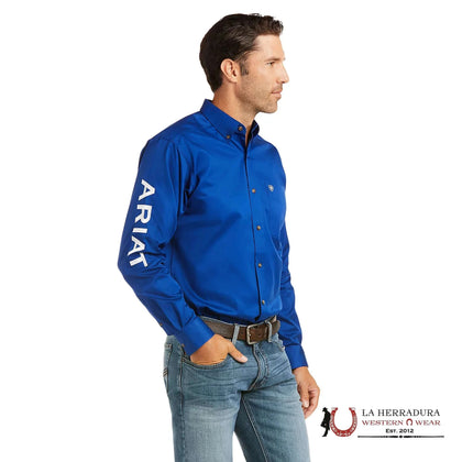 ARIAT MENS TEAM LOGO TWILL CLASSIC FIT ULTRAMARINE WHITE LONG SLEEVE SHIRT 10017498